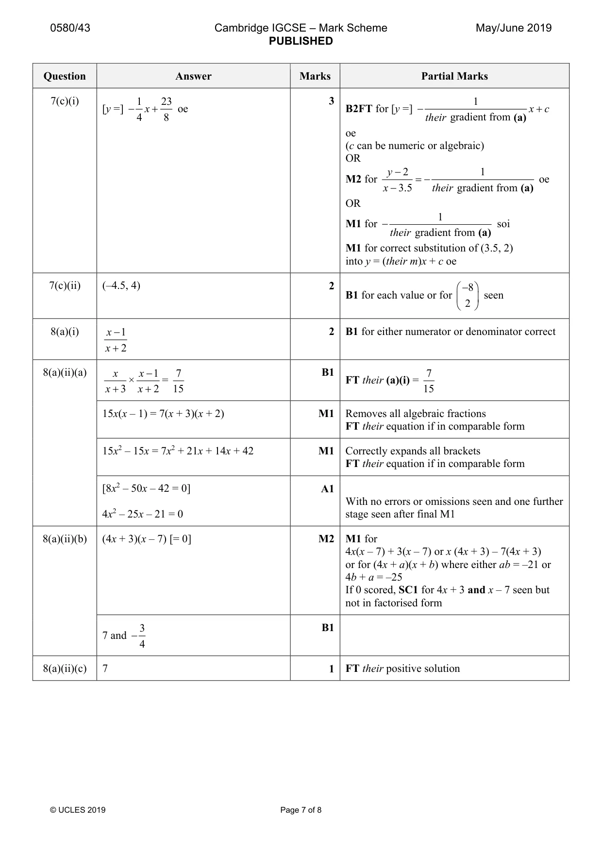 Mark scheme, page 7 of 8