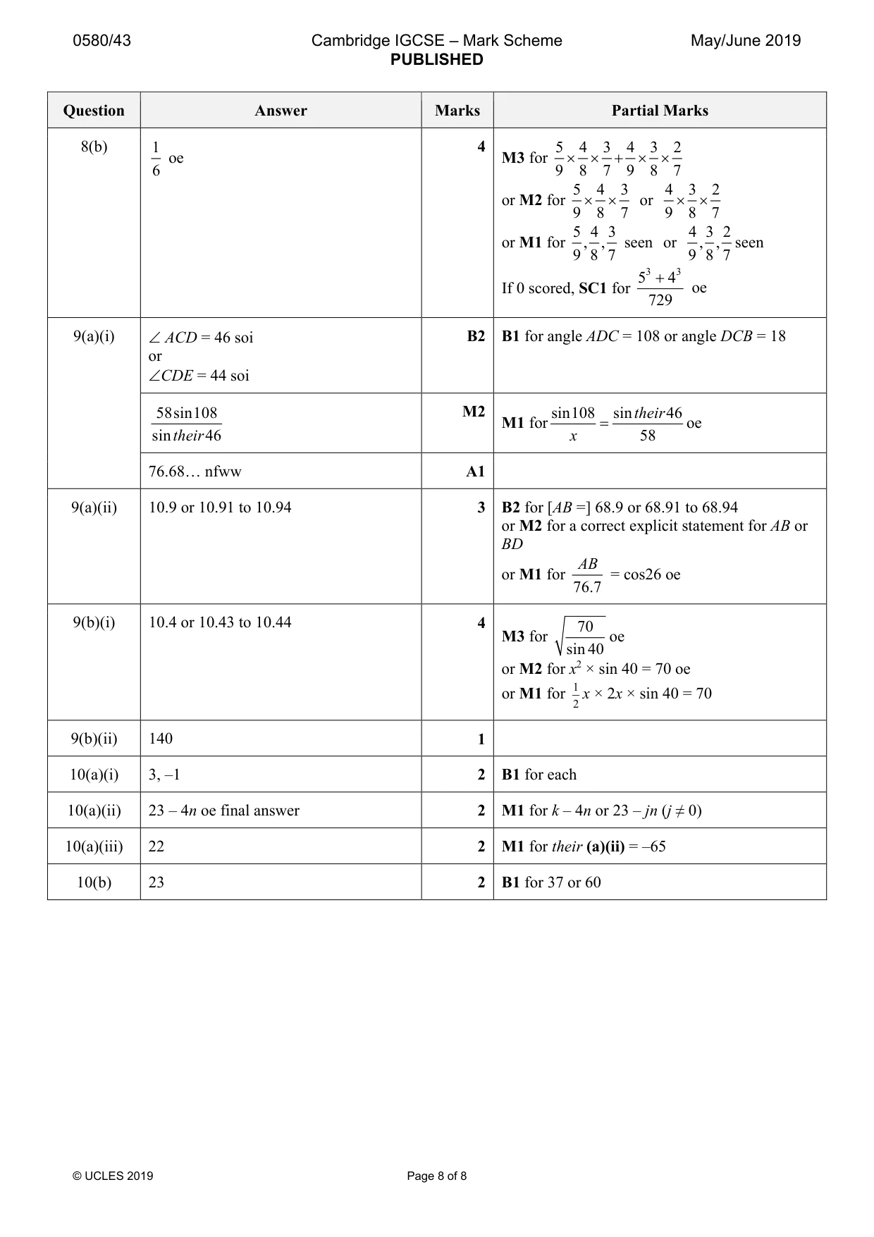 Mark scheme, page 8 of 8