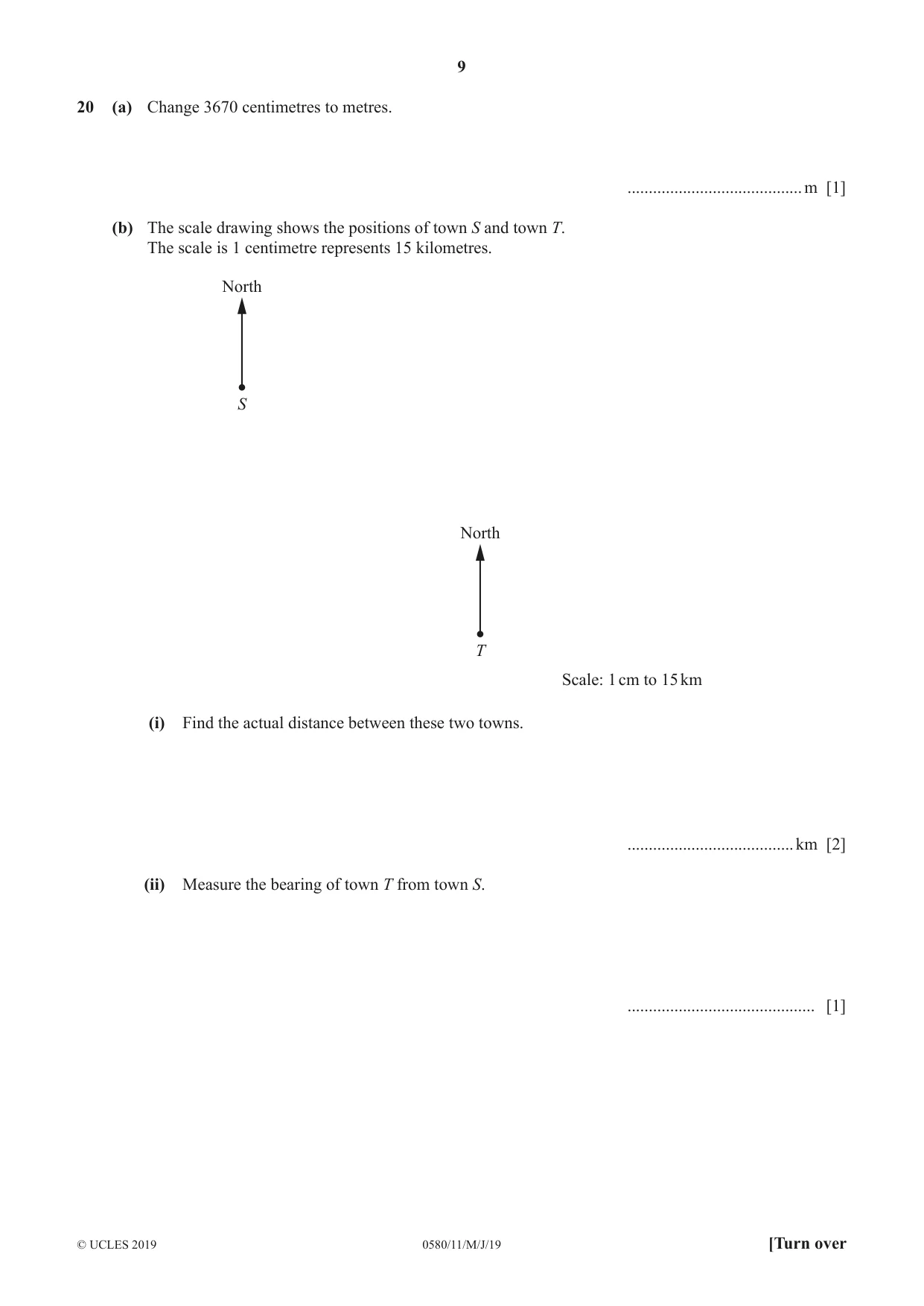 Cambridge IGCSE Mathematics 0580 2019 May/June Paper 1 · Variant 1 question paper, page 9 of 12