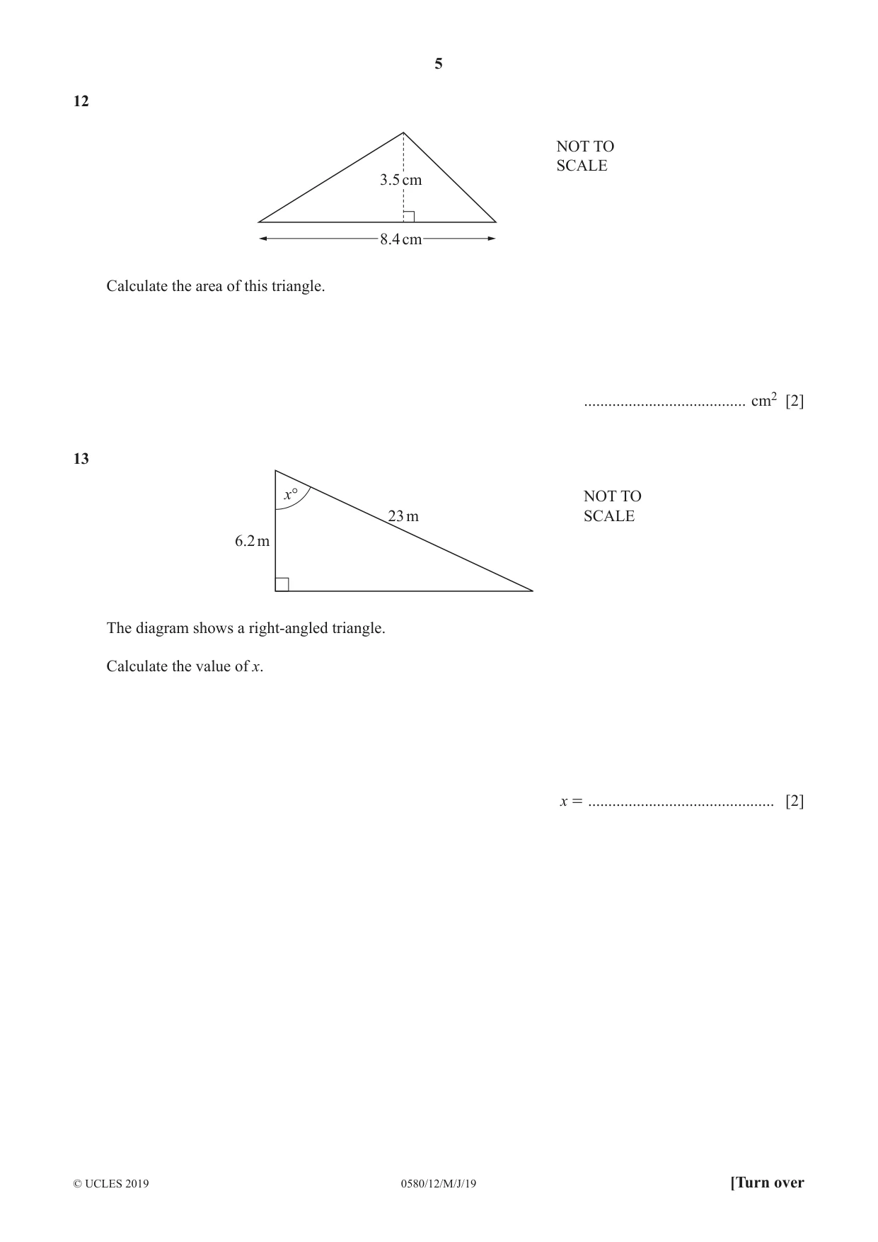 Cambridge IGCSE Mathematics 0580 2019 May/June Paper 1 · Variant 2 question paper, page 5 of 12