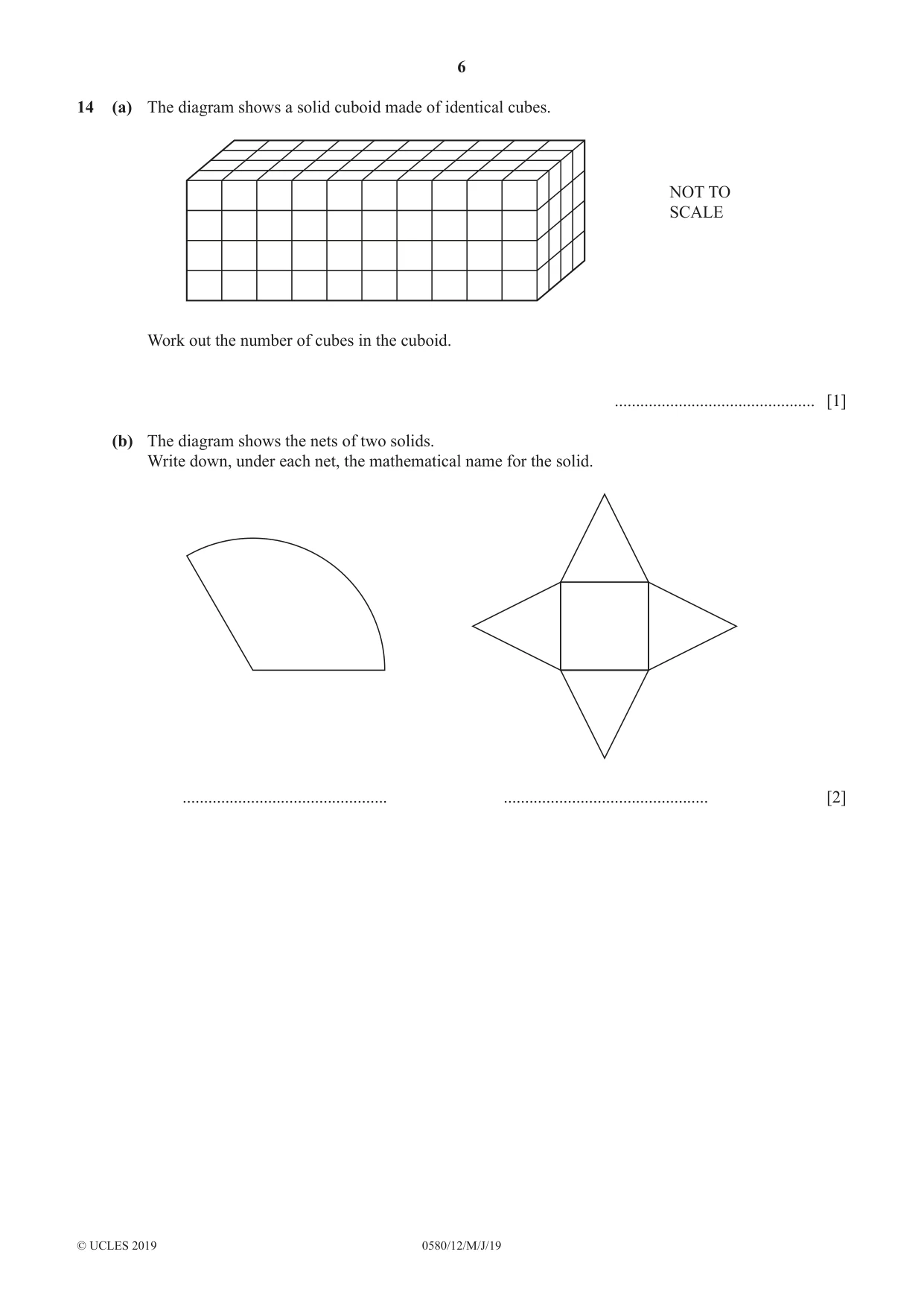 Cambridge IGCSE Mathematics 0580 2019 May/June Paper 1 · Variant 2 question paper, page 6 of 12