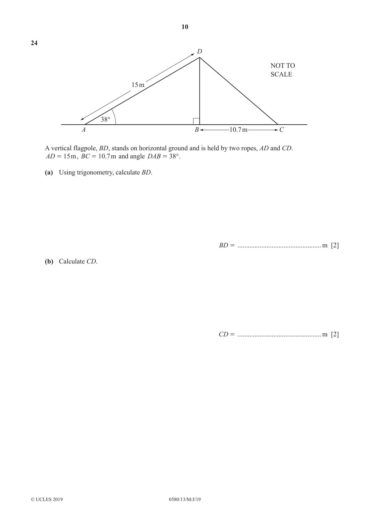 Cambridge IGCSE Mathematics 0580 2019 May/June Paper 1 · Variant 3 question paper, page 10 of 12