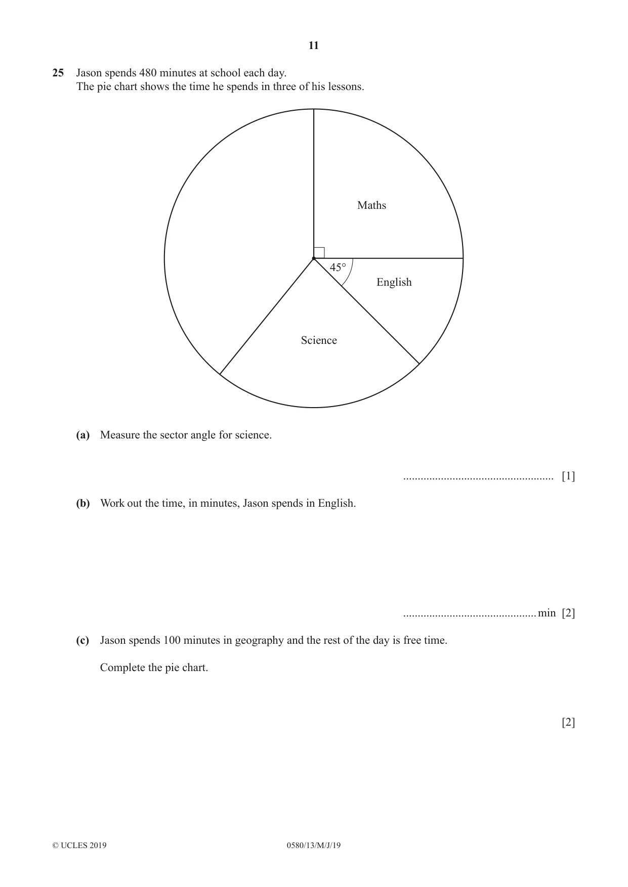 Cambridge IGCSE Mathematics 0580 2019 May/June Paper 1 · Variant 3 question paper, page 11 of 12