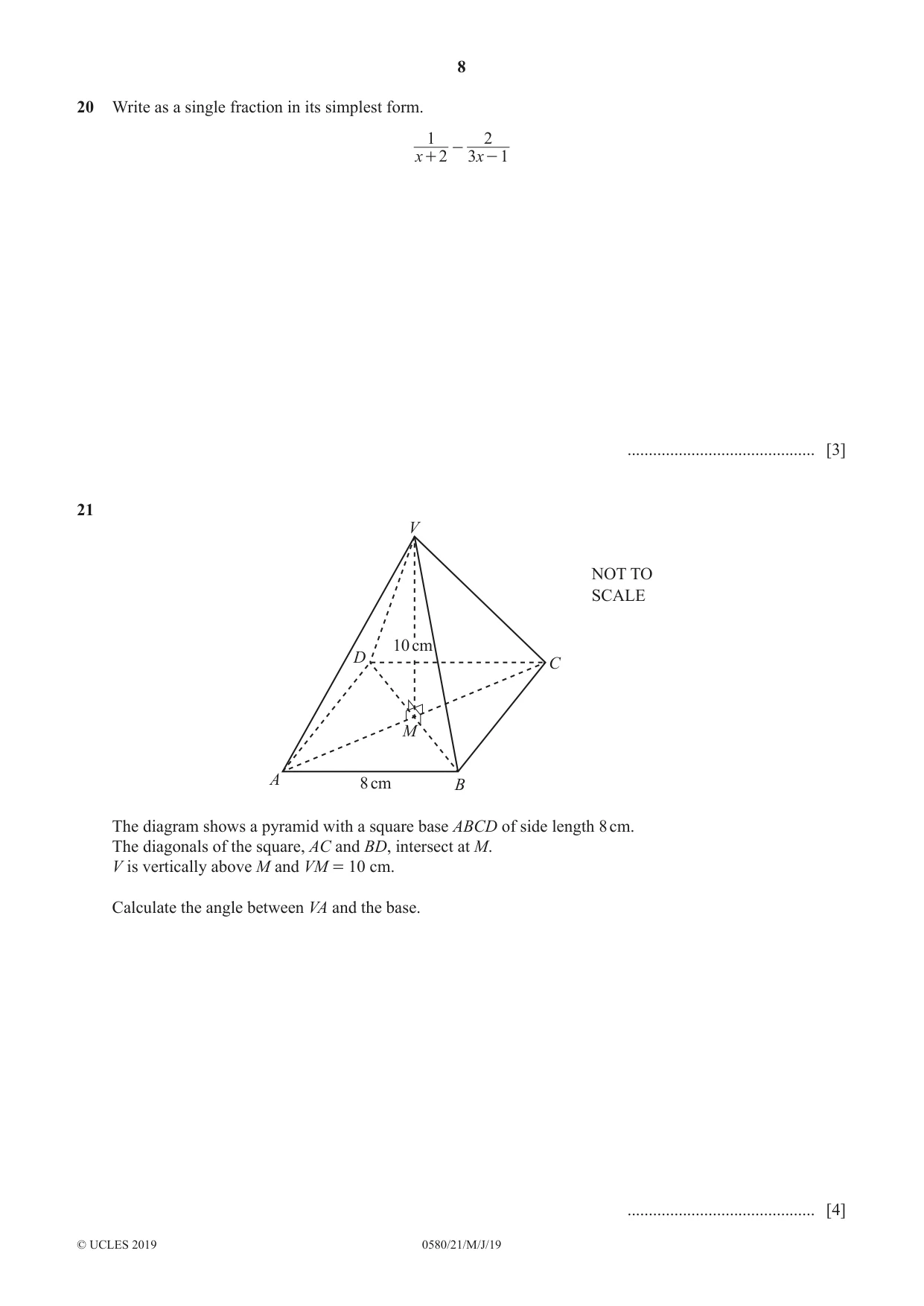 Cambridge IGCSE Mathematics 0580 2019 May/June Paper 2 · Variant 1 question paper, page 8 of 12