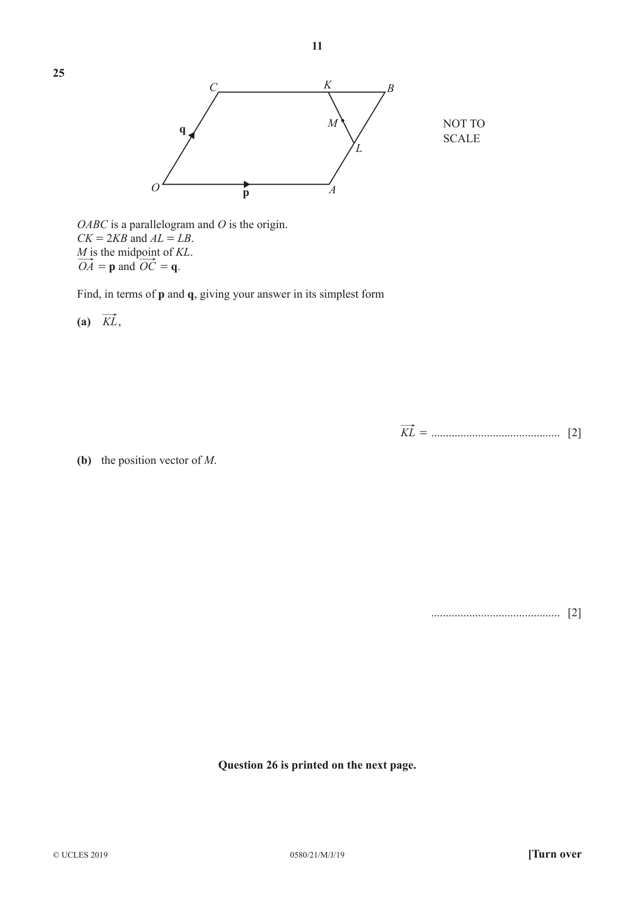 Cambridge IGCSE Mathematics 0580 2019 May/June Paper 2 · Variant 1 question paper, page 11 of 12
