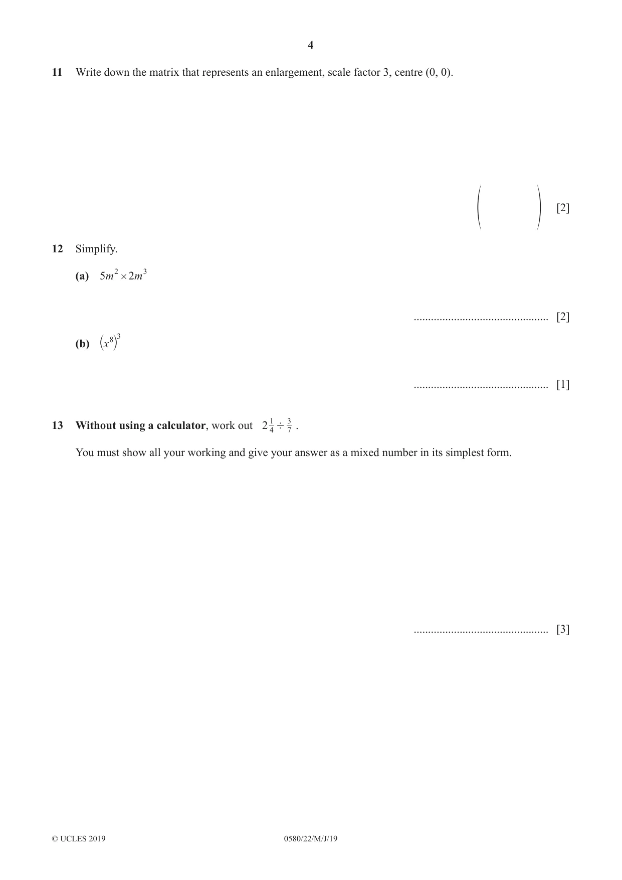 Cambridge IGCSE Mathematics 0580 2019 May/June Paper 2 · Variant 2 question paper, page 4 of 12