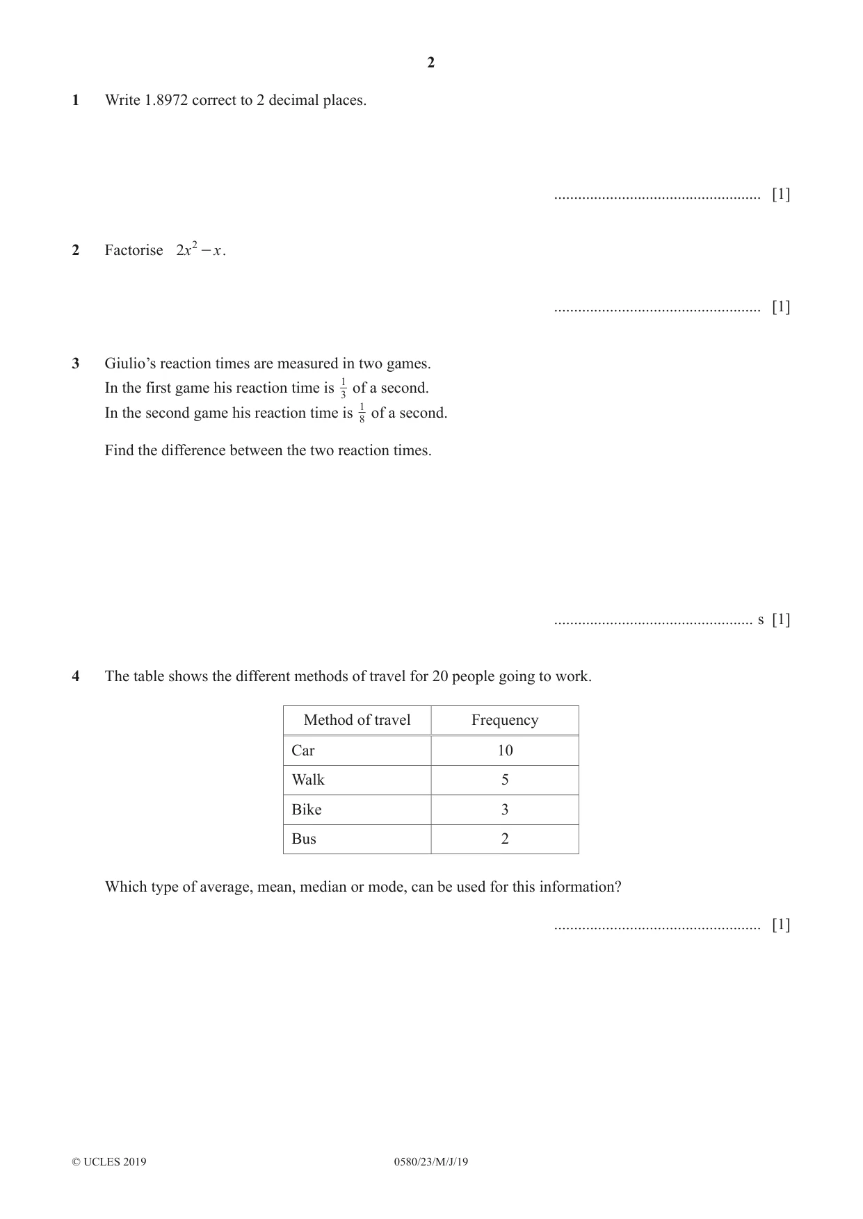 Cambridge IGCSE Mathematics 0580 2019 May/June Paper 2 · Variant 3 question paper, page 2 of 16