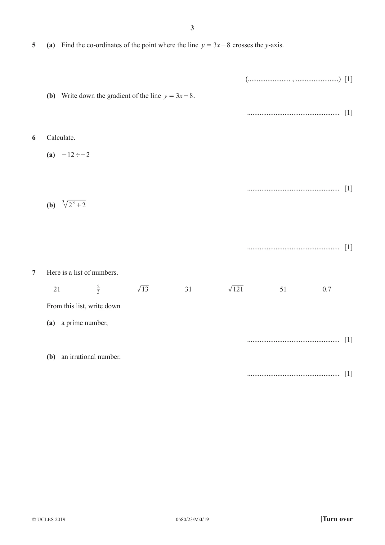 Cambridge IGCSE Mathematics 0580 2019 May/June Paper 2 · Variant 3 question paper, page 3 of 16