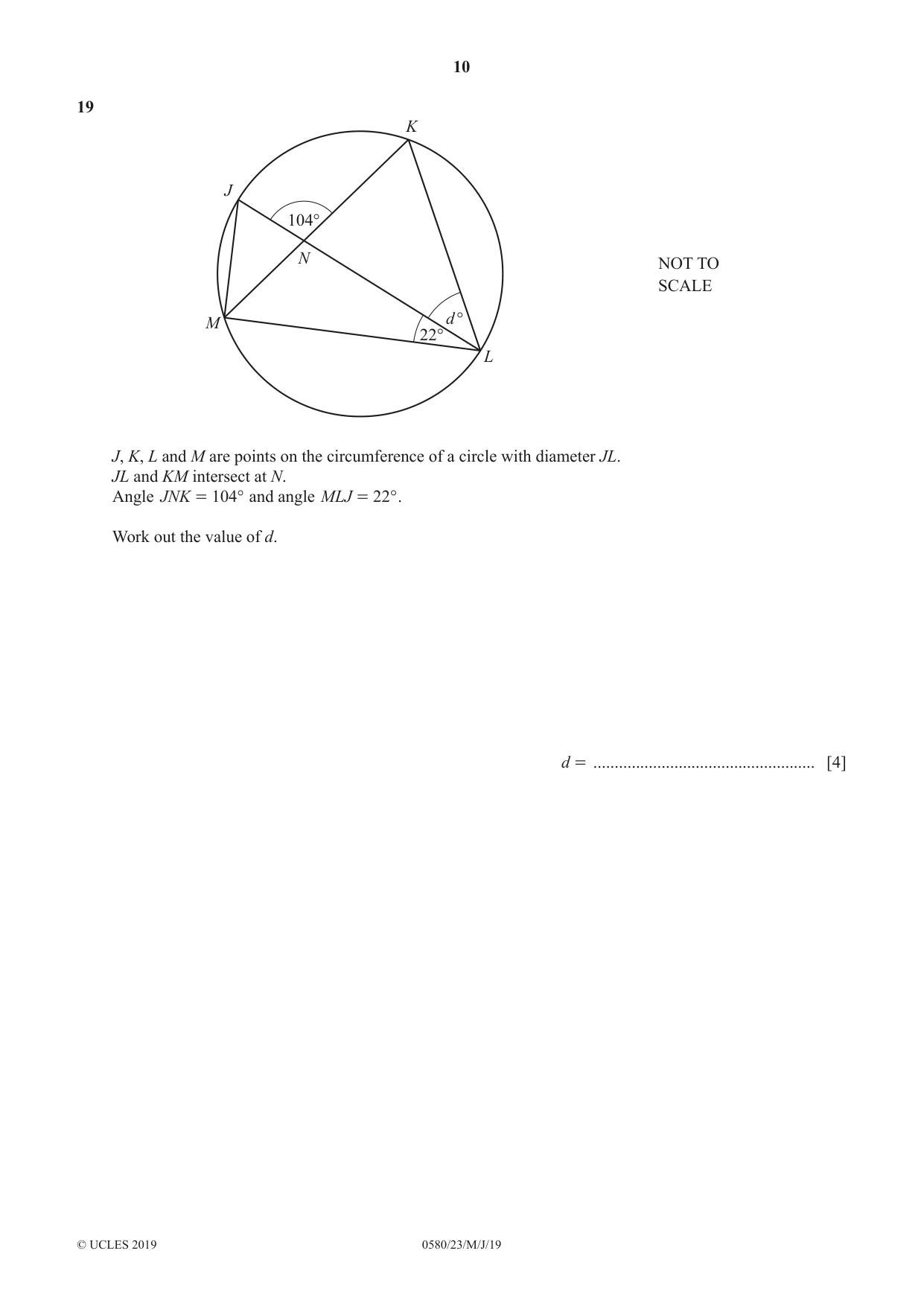 Cambridge IGCSE Mathematics 0580 2019 May/June Paper 2 · Variant 3 question paper, page 10 of 16