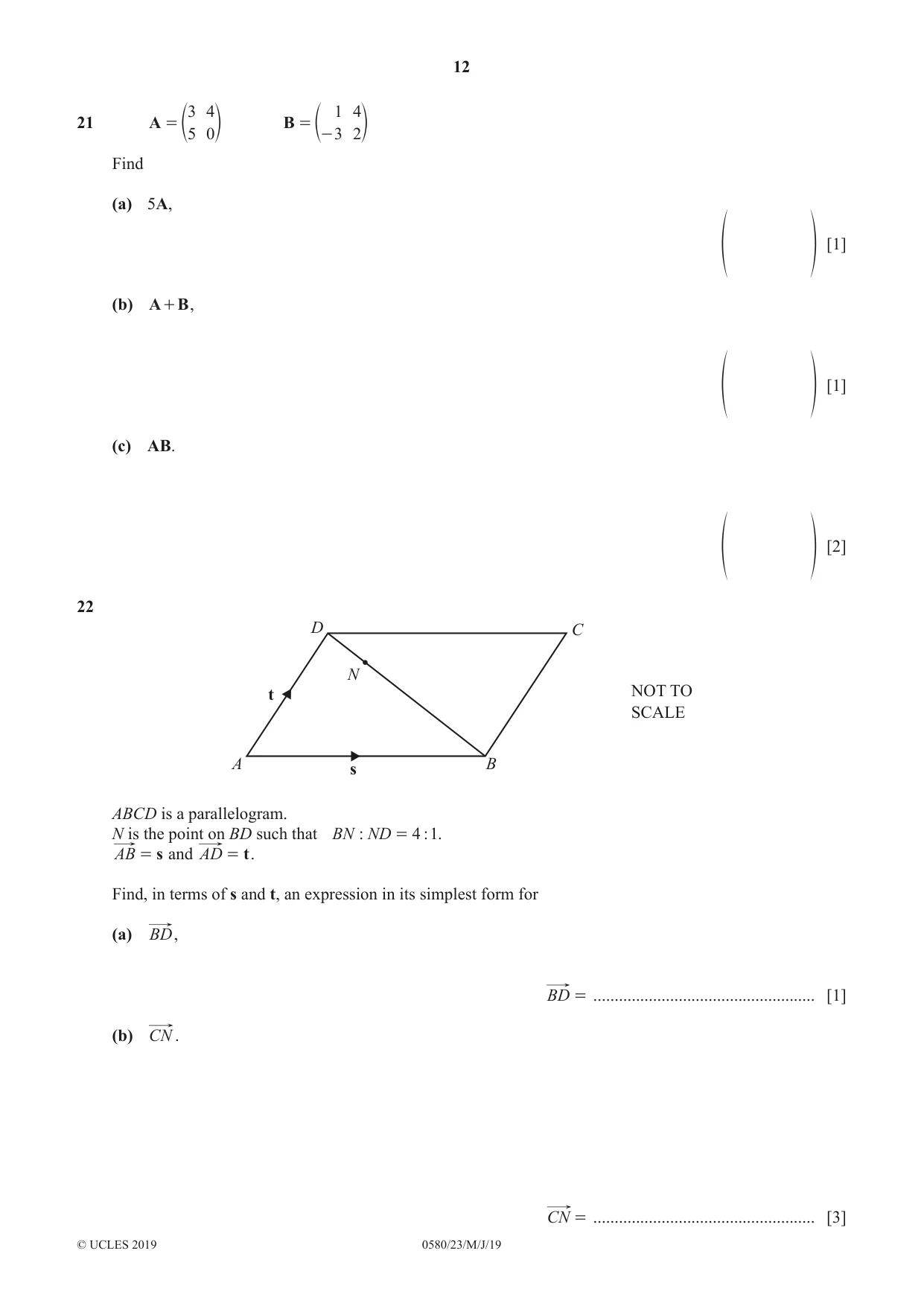 Cambridge IGCSE Mathematics 0580 2019 May/June Paper 2 · Variant 3 question paper, page 12 of 16
