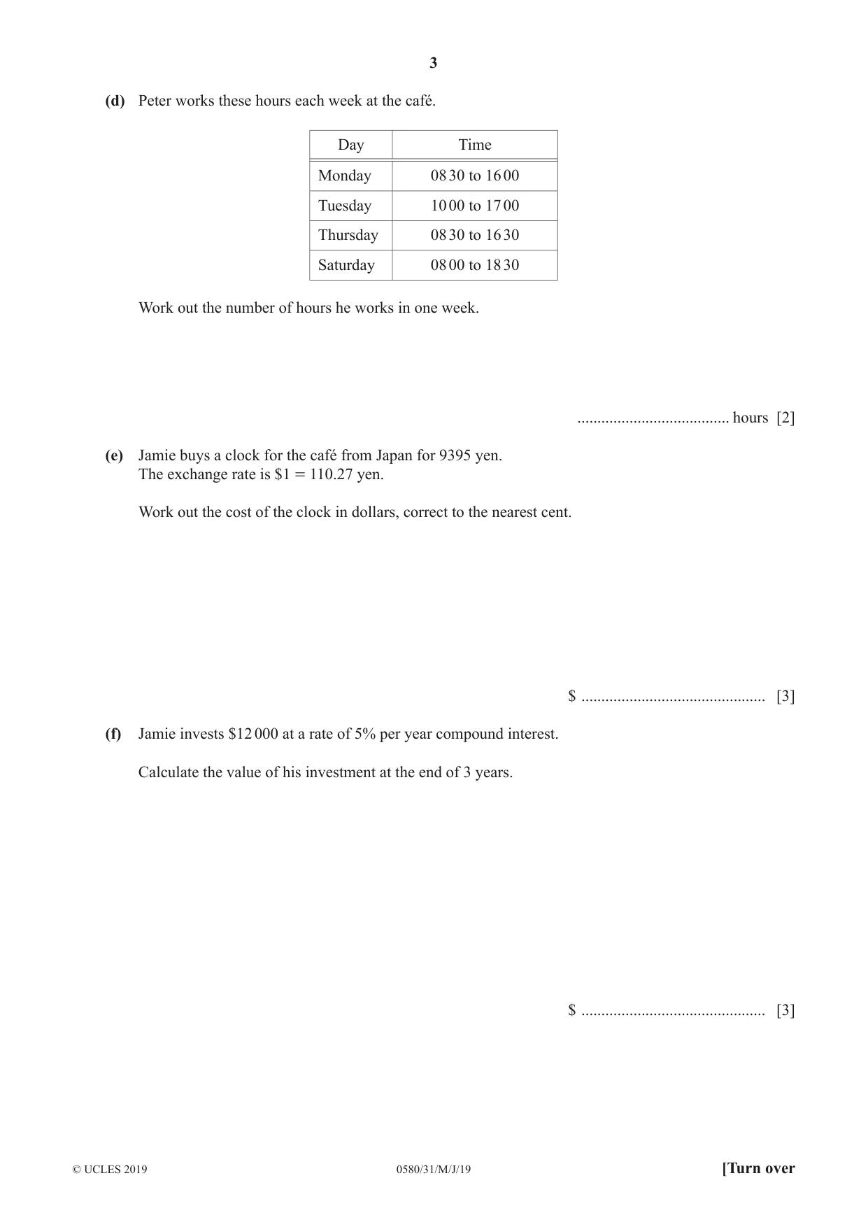 Cambridge IGCSE Mathematics 0580 2019 May/June Paper 3 · Variant 1 question paper, page 3 of 16