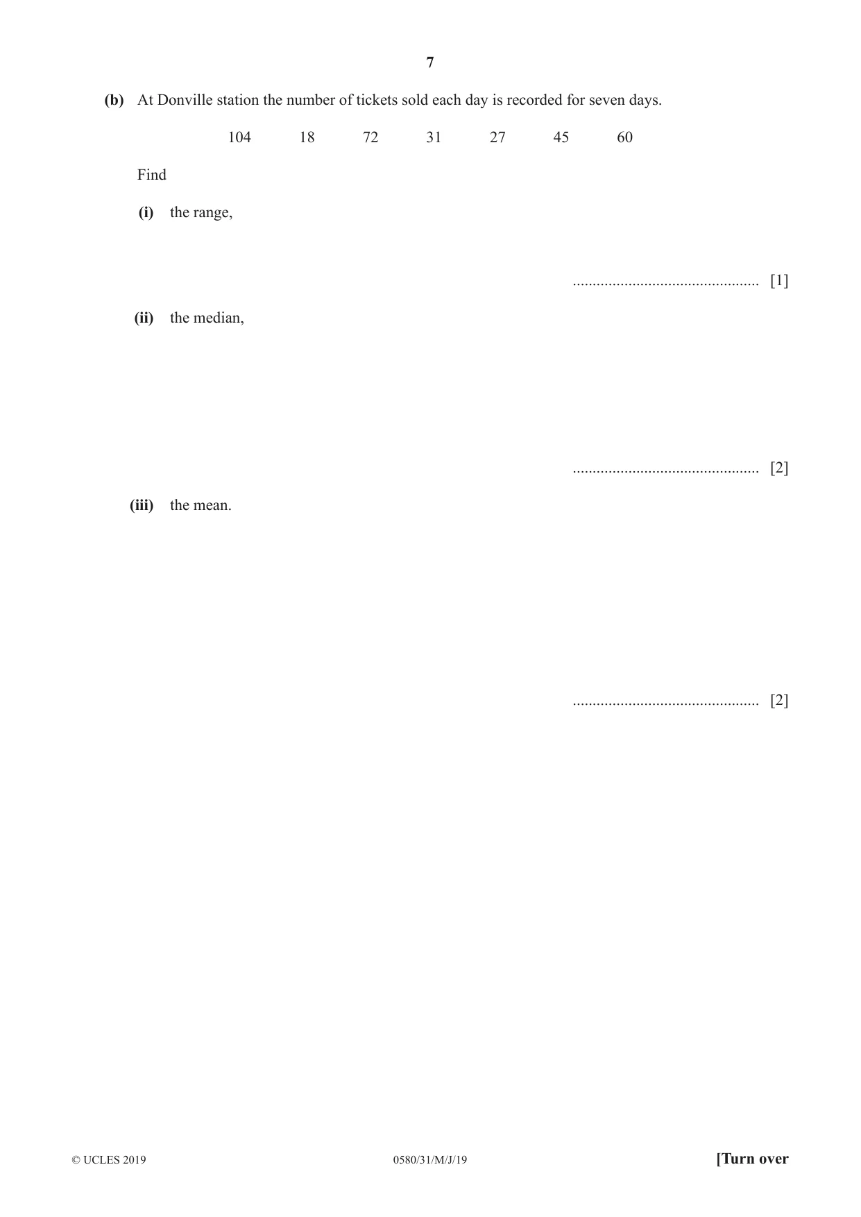 Cambridge IGCSE Mathematics 0580 2019 May/June Paper 3 · Variant 1 question paper, page 7 of 16