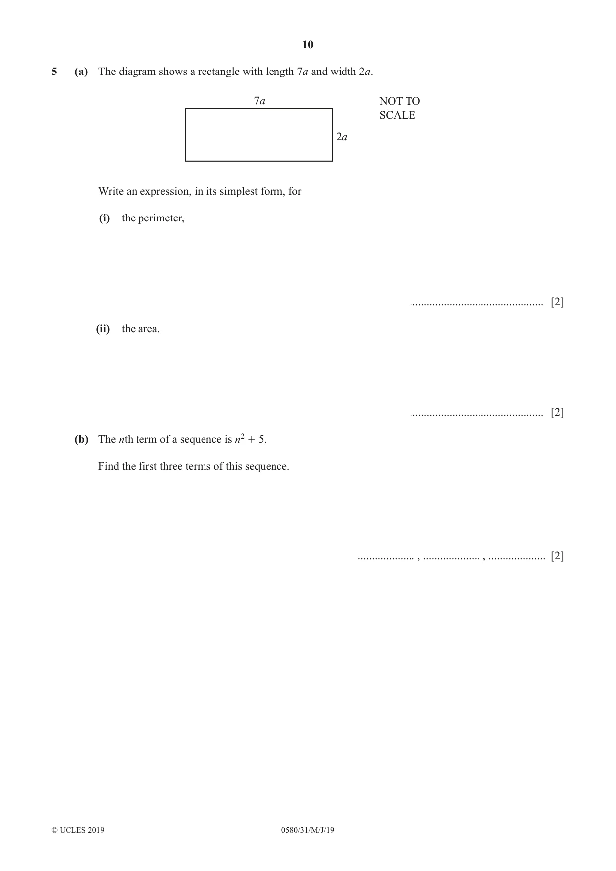 Cambridge IGCSE Mathematics 0580 2019 May/June Paper 3 · Variant 1 question paper, page 10 of 16