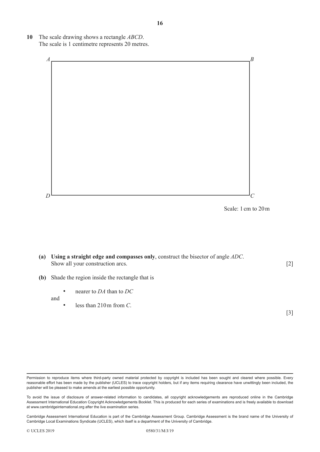 Cambridge IGCSE Mathematics 0580 2019 May/June Paper 3 · Variant 1 question paper, page 16 of 16