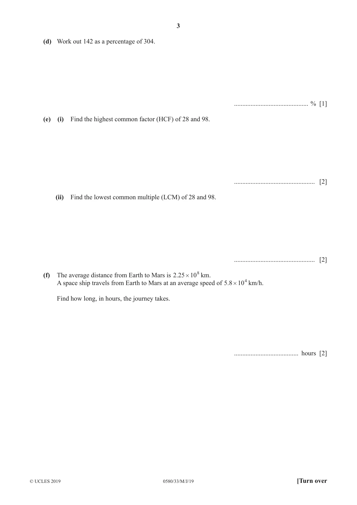 Cambridge IGCSE Mathematics 0580 2019 May/June Paper 3 · Variant 3 question paper, page 3 of 16