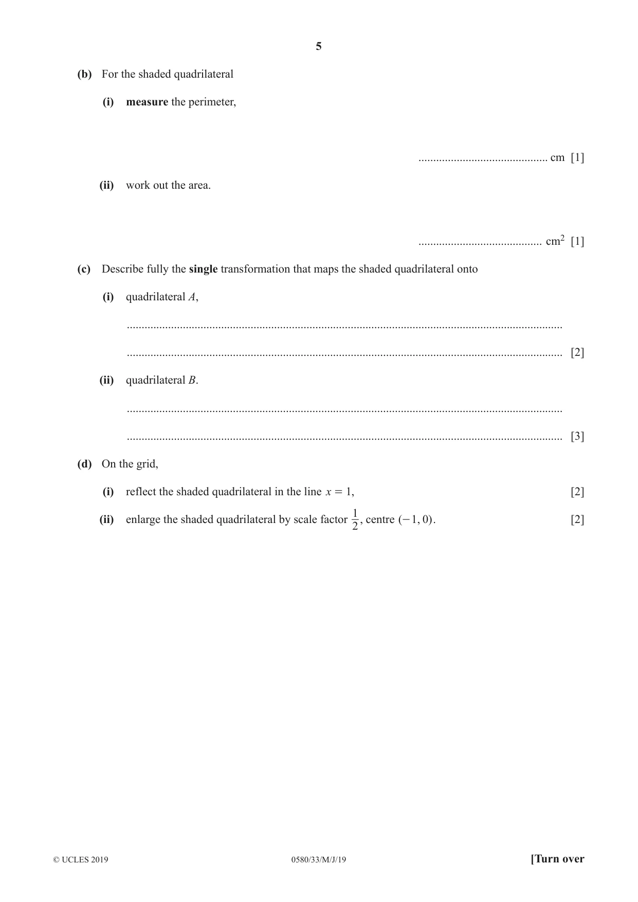 Cambridge IGCSE Mathematics 0580 2019 May/June Paper 3 · Variant 3 question paper, page 5 of 16