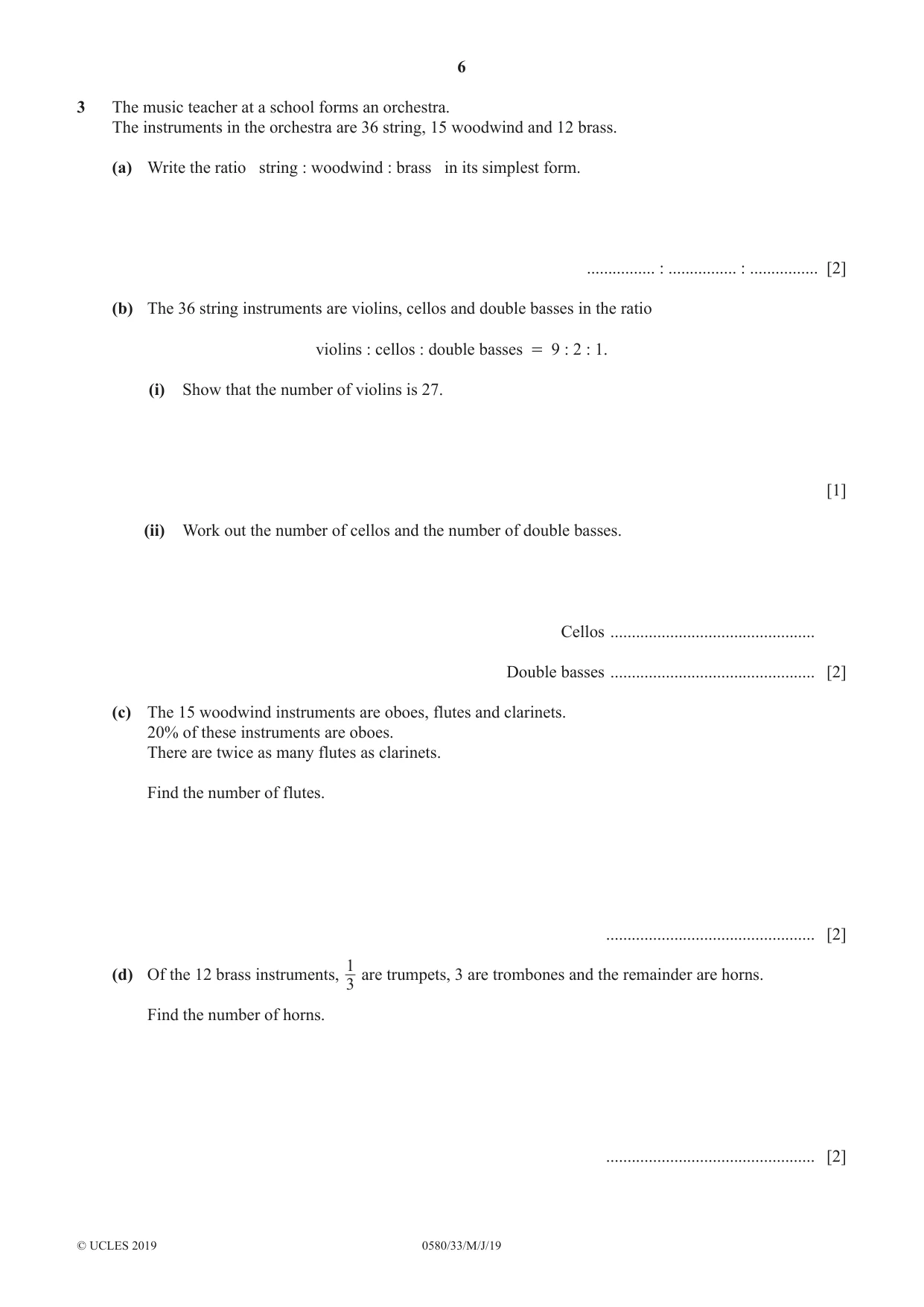 Cambridge IGCSE Mathematics 0580 2019 May/June Paper 3 · Variant 3 question paper, page 6 of 16