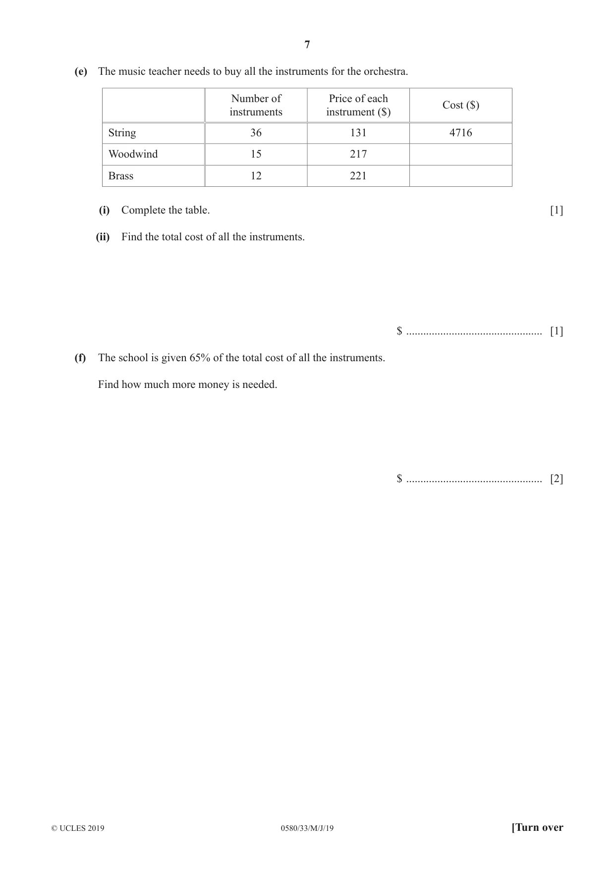 Cambridge IGCSE Mathematics 0580 2019 May/June Paper 3 · Variant 3 question paper, page 7 of 16