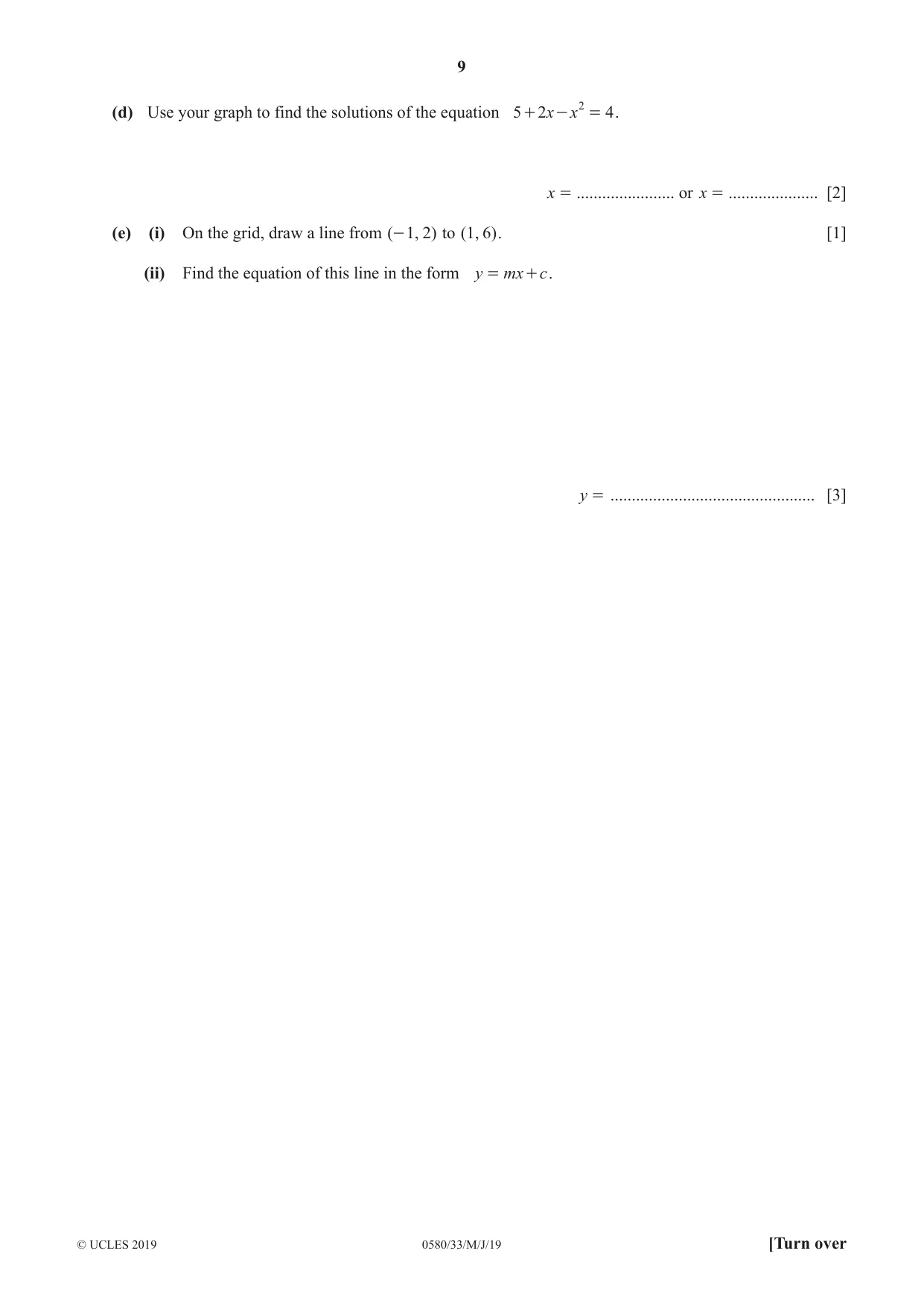 Cambridge IGCSE Mathematics 0580 2019 May/June Paper 3 · Variant 3 question paper, page 9 of 16
