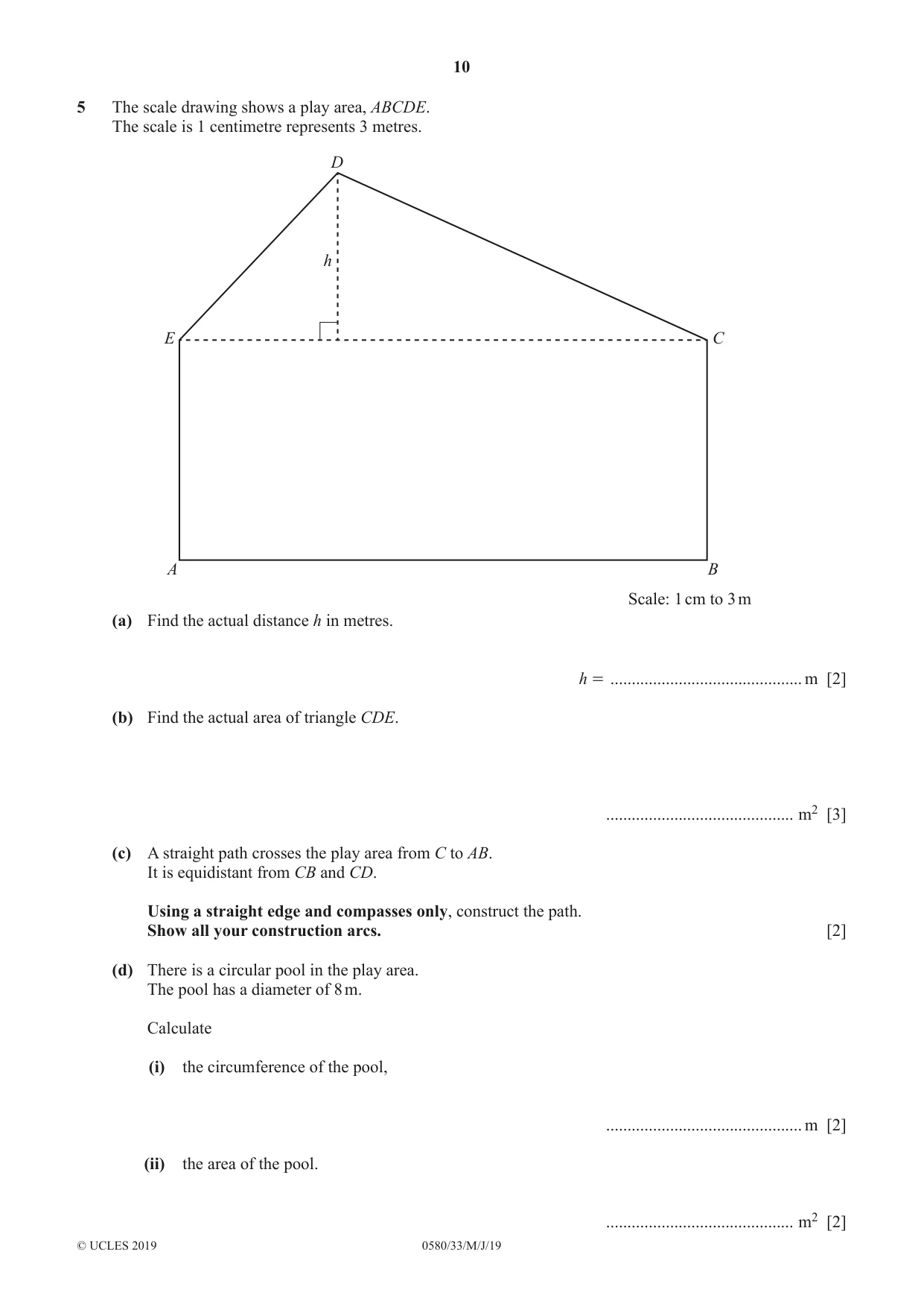 Cambridge IGCSE Mathematics 0580 2019 May/June Paper 3 · Variant 3 question paper, page 10 of 16