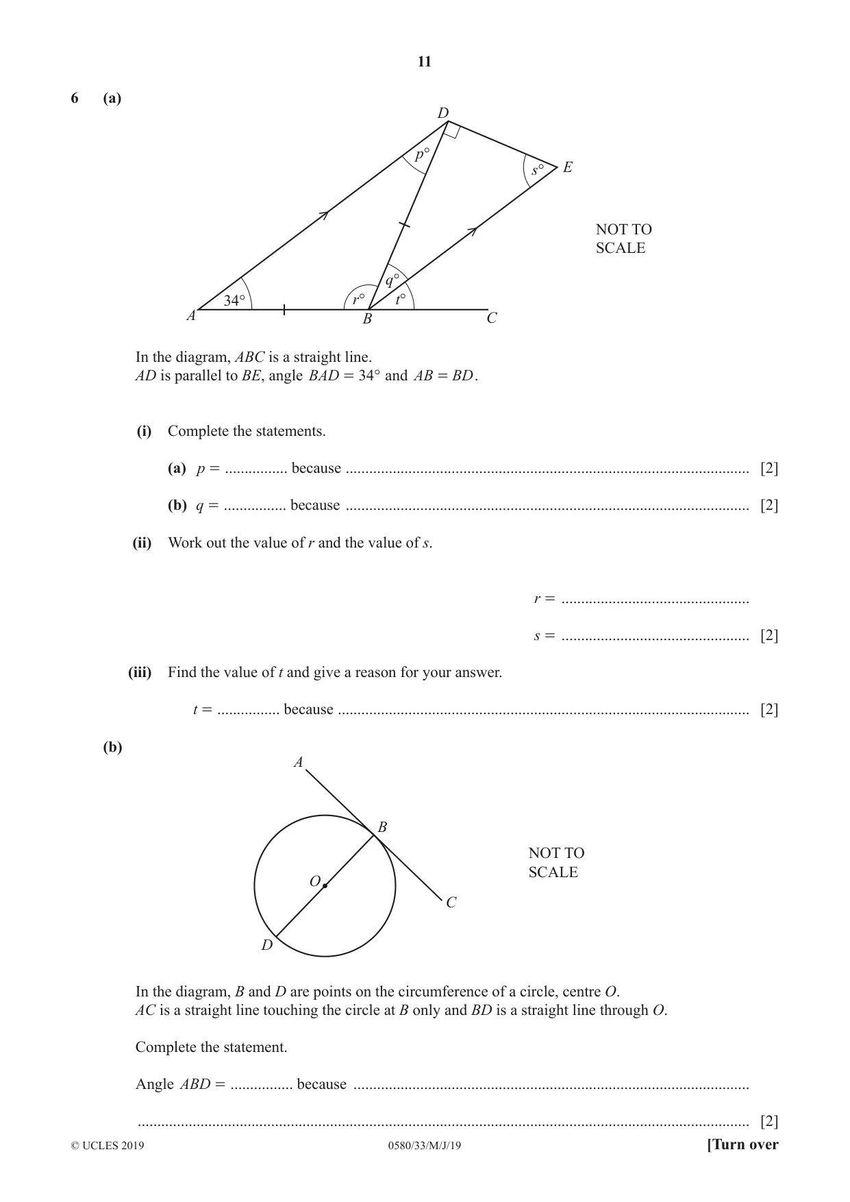 Cambridge IGCSE Mathematics 0580 2019 May/June Paper 3 · Variant 3 question paper, page 11 of 16