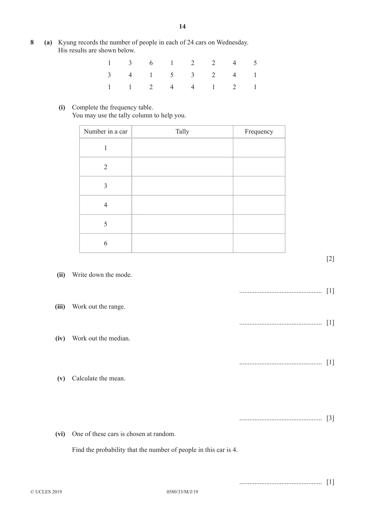 Cambridge IGCSE Mathematics 0580 2019 May/June Paper 3 · Variant 3 question paper, page 14 of 16