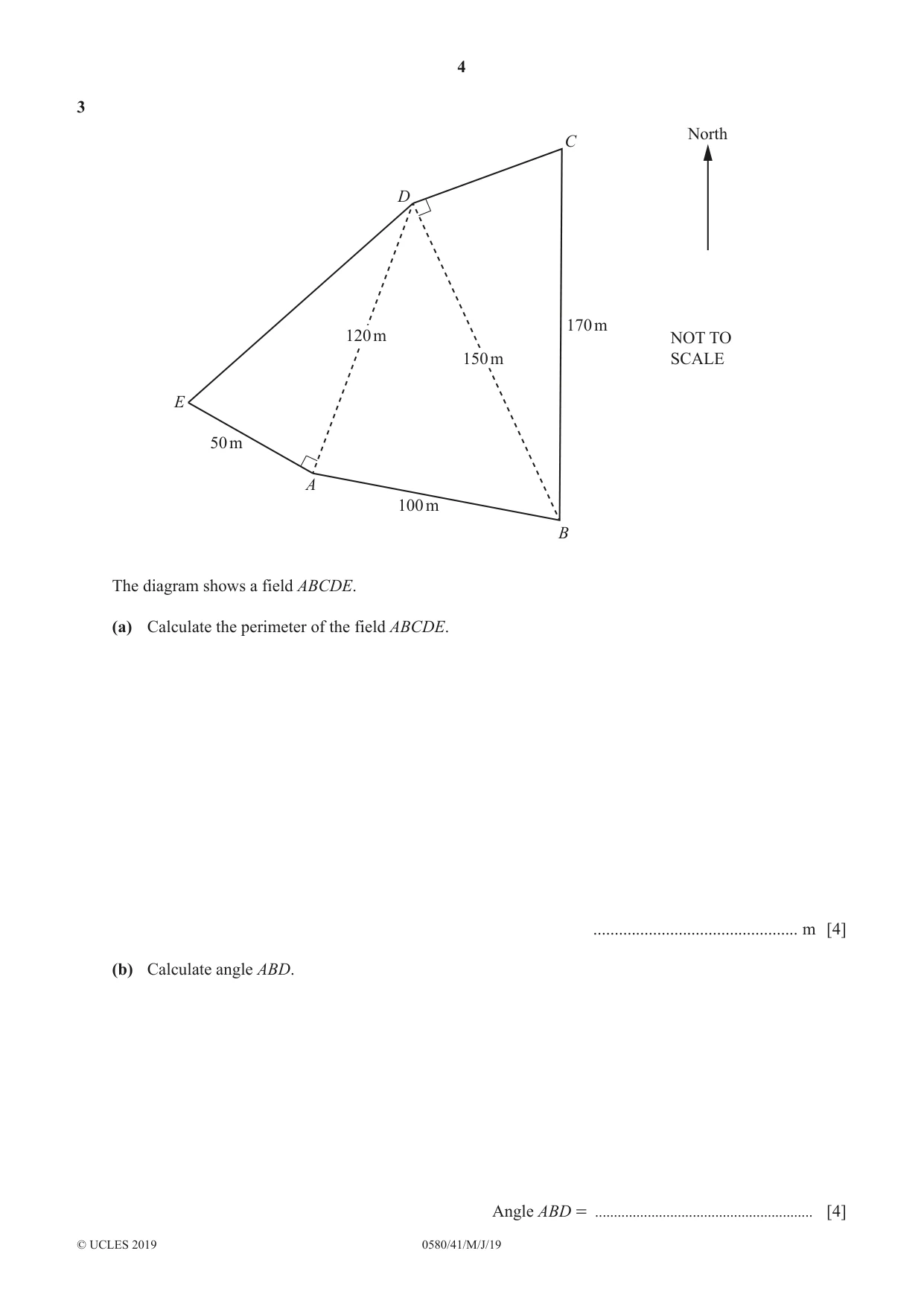 Cambridge IGCSE Mathematics 0580 2019 May/June Paper 4 · Variant 1 question paper, page 4 of 16