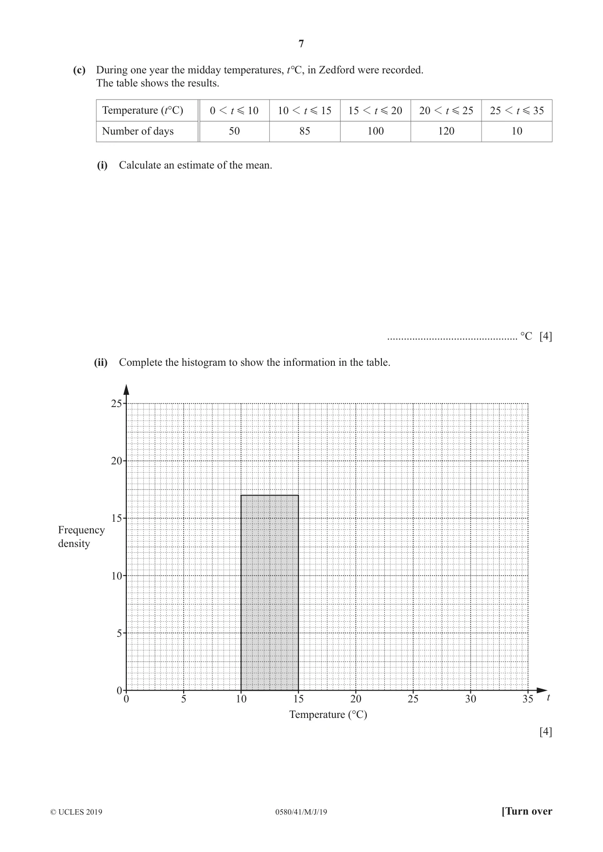 Cambridge IGCSE Mathematics 0580 2019 May/June Paper 4 · Variant 1 question paper, page 7 of 16