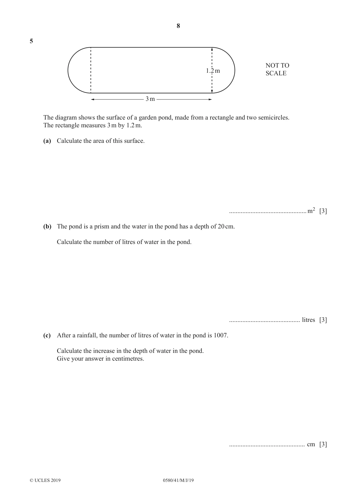 Cambridge IGCSE Mathematics 0580 2019 May/June Paper 4 · Variant 1 question paper, page 8 of 16
