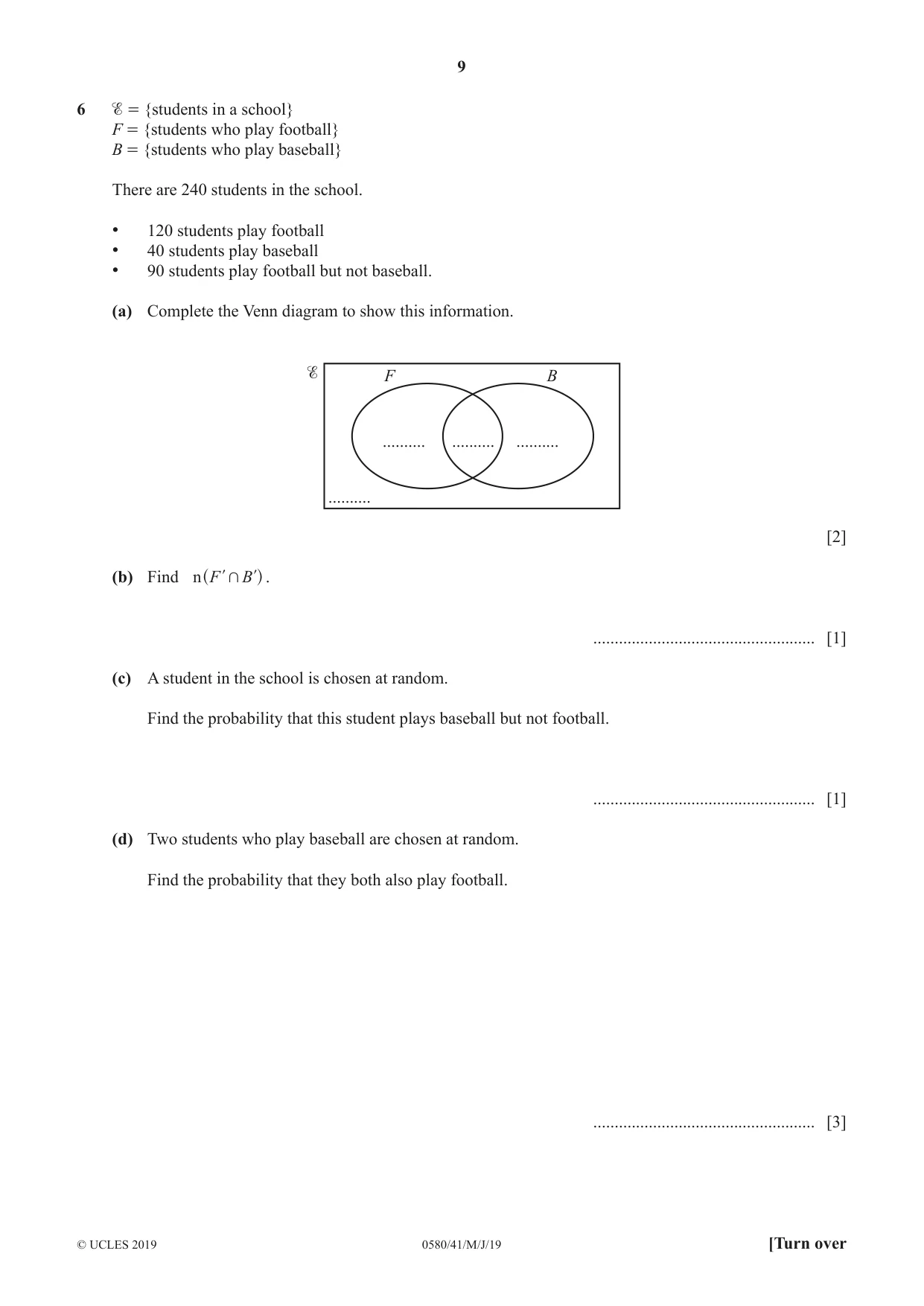 Cambridge IGCSE Mathematics 0580 2019 May/June Paper 4 · Variant 1 question paper, page 9 of 16