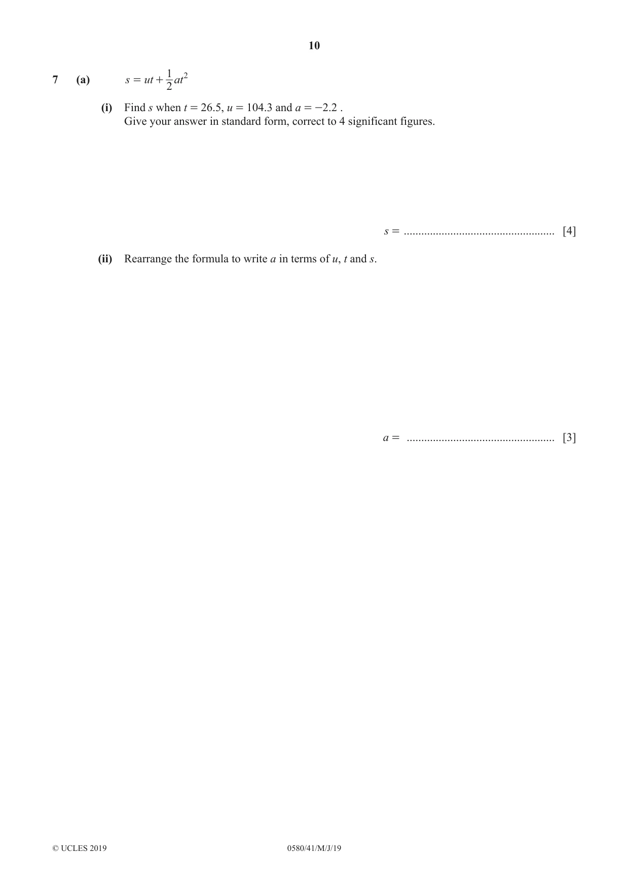 Cambridge IGCSE Mathematics 0580 2019 May/June Paper 4 · Variant 1 question paper, page 10 of 16