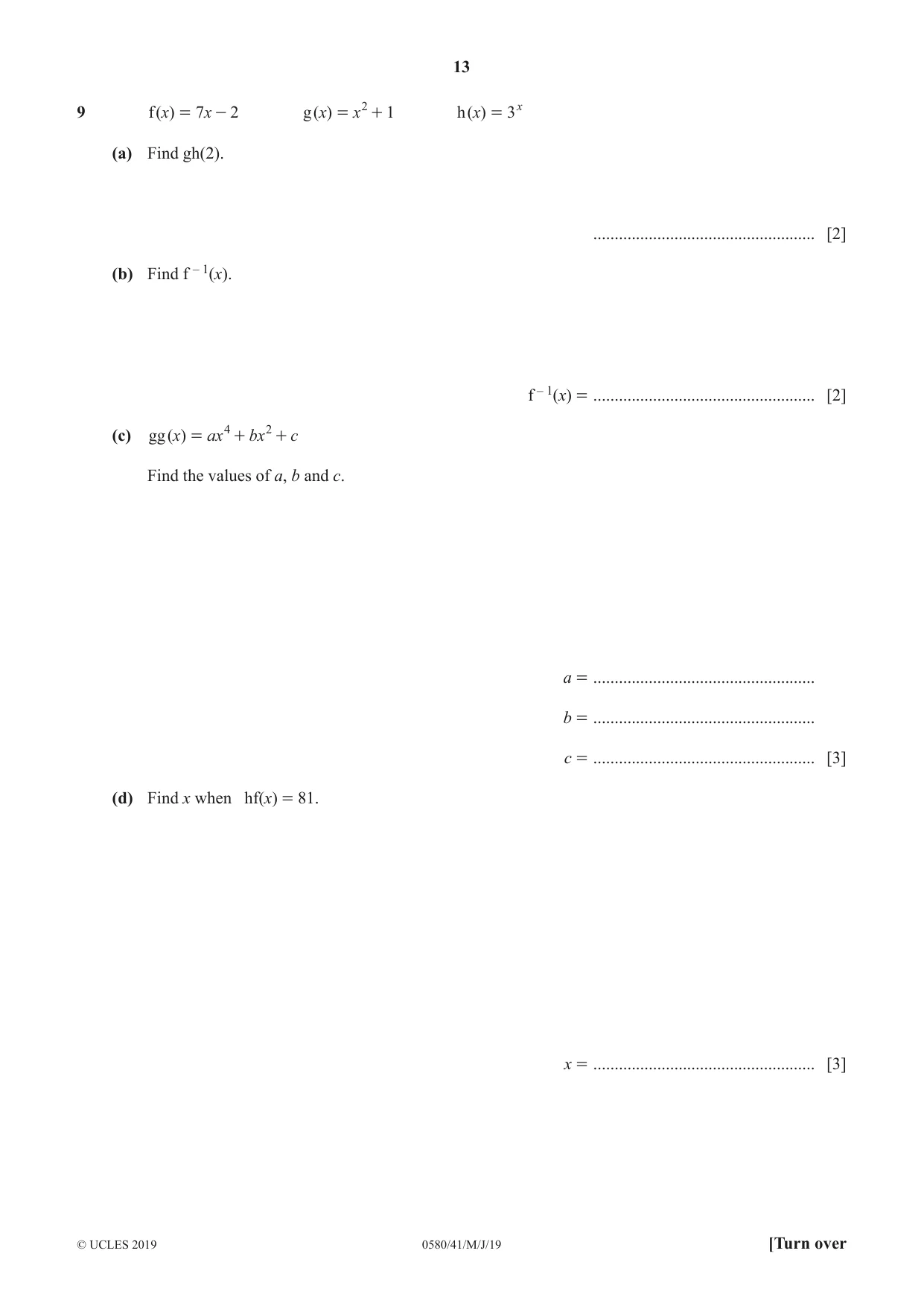 Cambridge IGCSE Mathematics 0580 2019 May/June Paper 4 · Variant 1 question paper, page 13 of 16