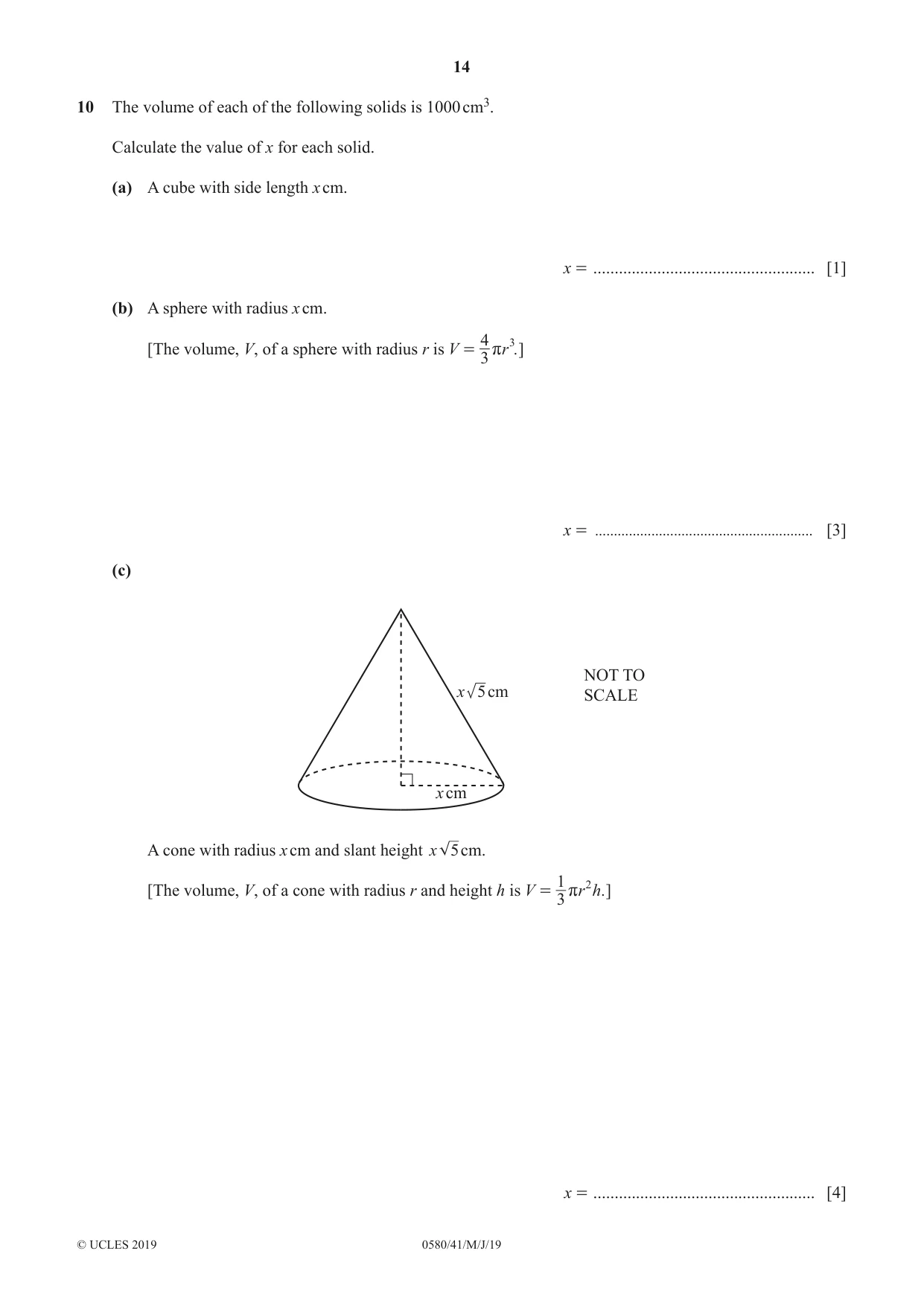 Cambridge IGCSE Mathematics 0580 2019 May/June Paper 4 · Variant 1 question paper, page 14 of 16