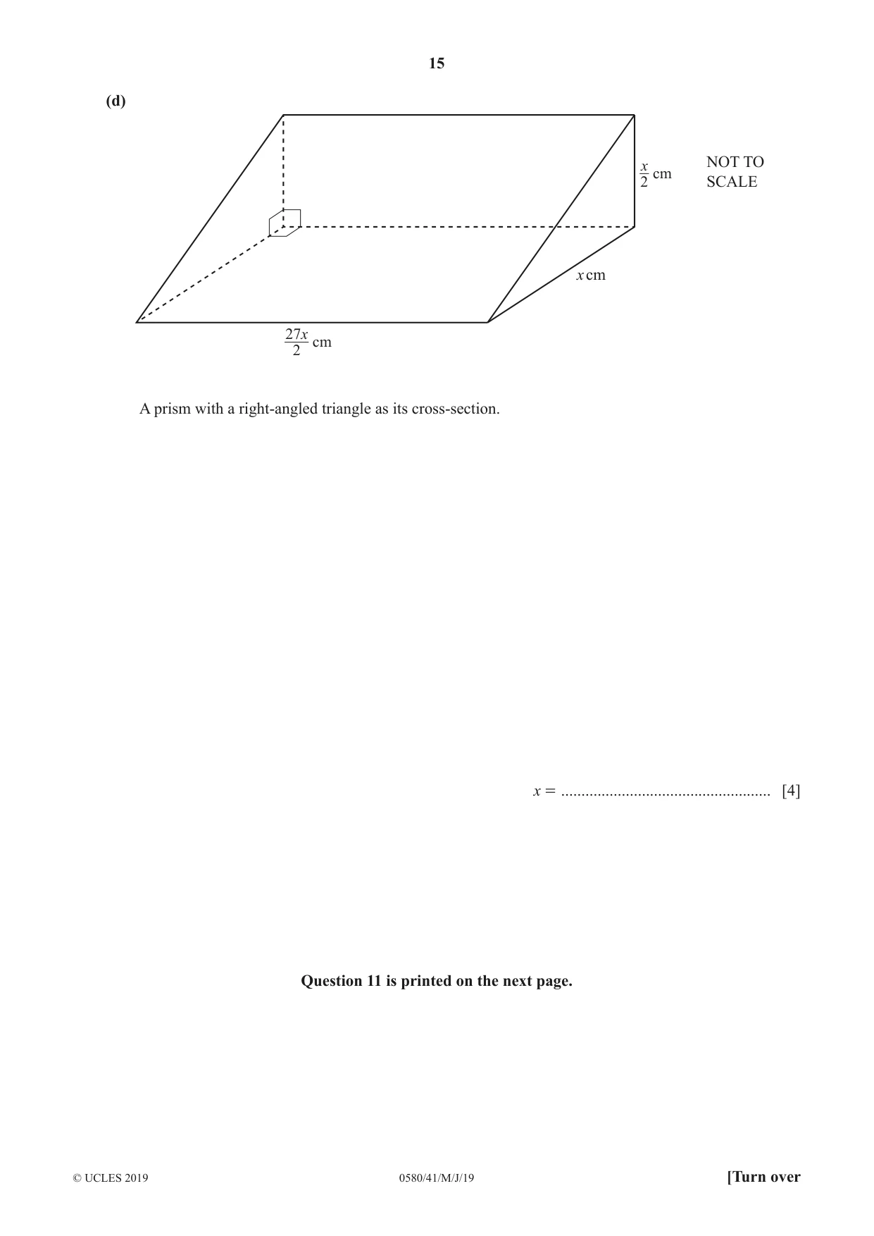 Cambridge IGCSE Mathematics 0580 2019 May/June Paper 4 · Variant 1 question paper, page 15 of 16