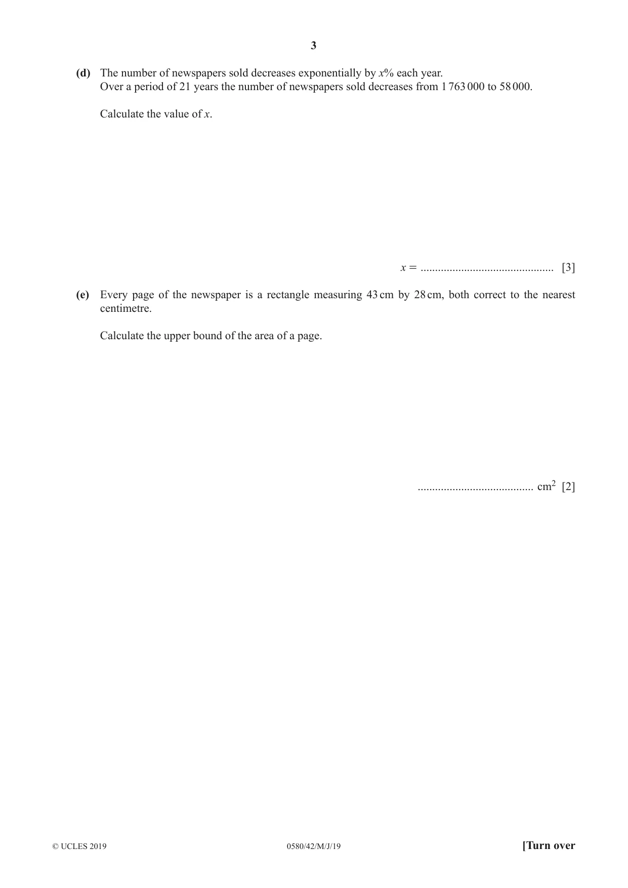 Cambridge IGCSE Mathematics 0580 2019 May/June Paper 4 · Variant 2 question paper, page 3 of 20