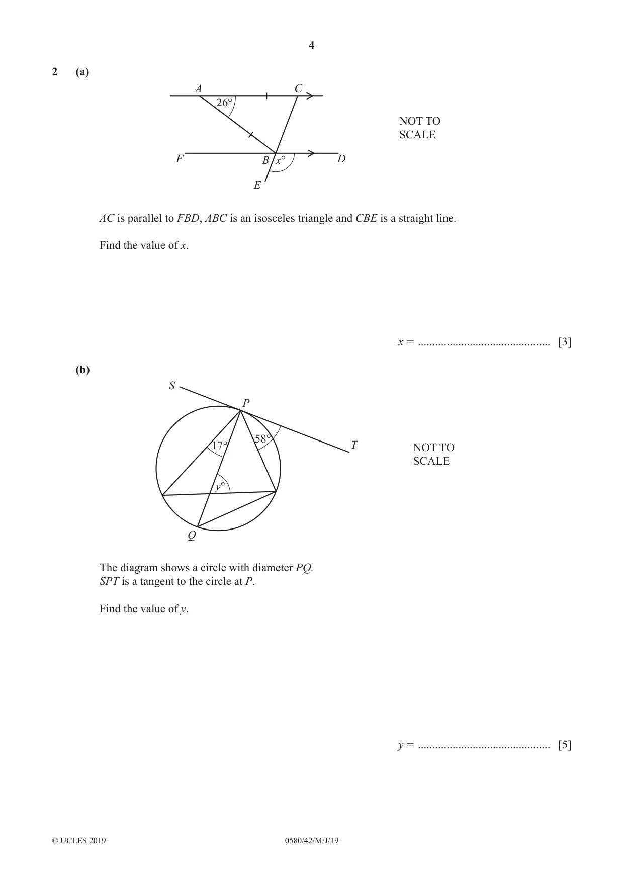 Cambridge IGCSE Mathematics 0580 2019 May/June Paper 4 · Variant 2 question paper, page 4 of 20