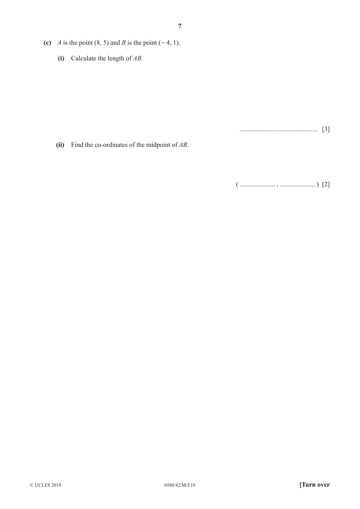Cambridge IGCSE Mathematics 0580 2019 May/June Paper 4 · Variant 2 question paper, page 7 of 20