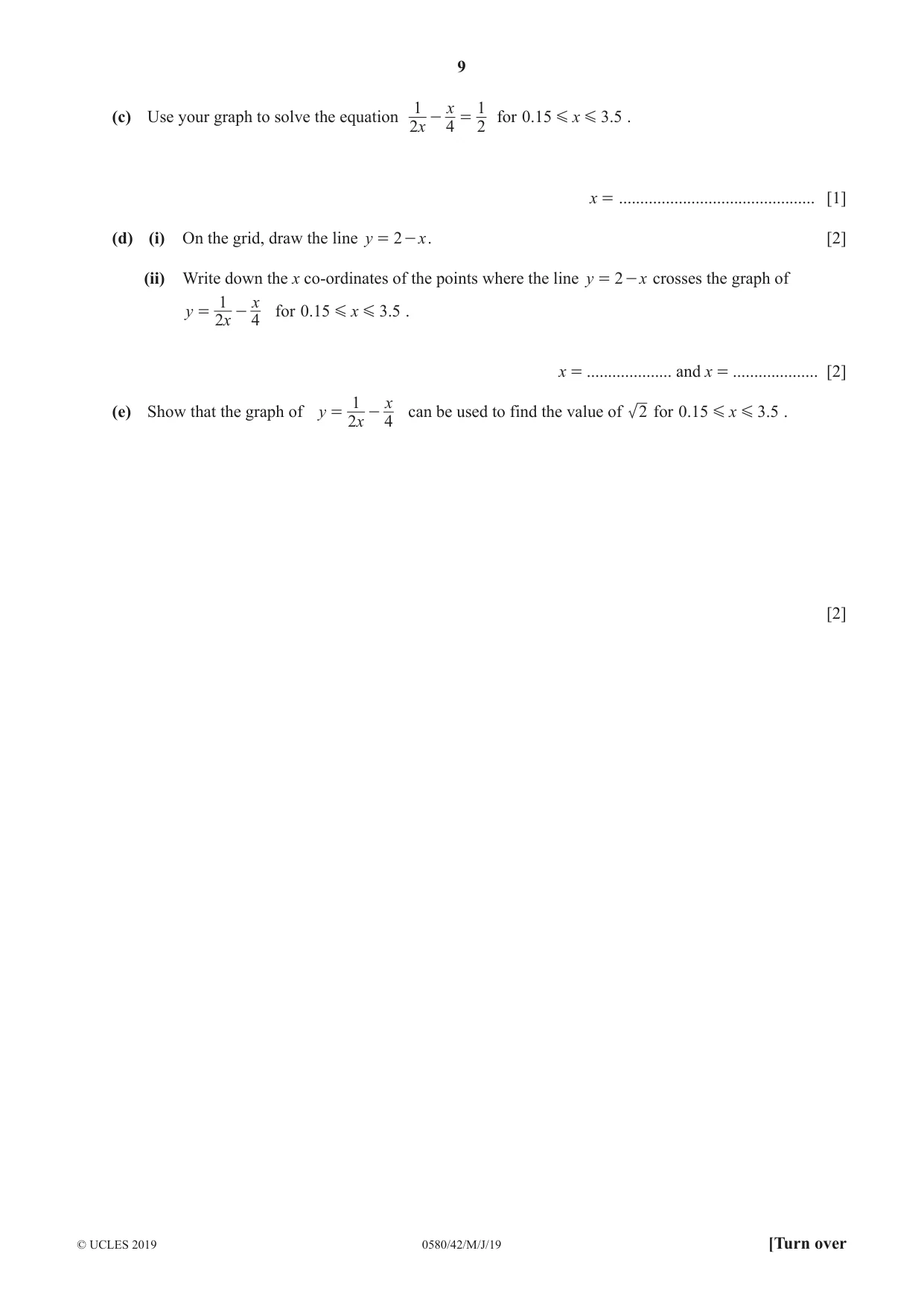 Cambridge IGCSE Mathematics 0580 2019 May/June Paper 4 · Variant 2 question paper, page 9 of 20