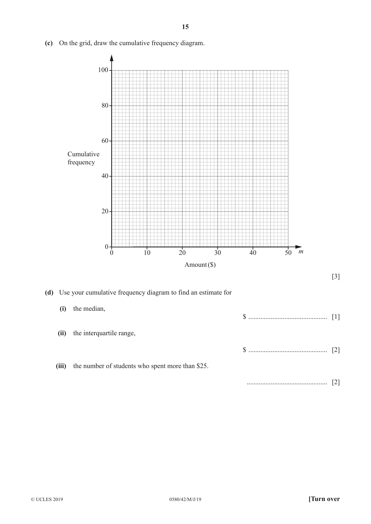 Cambridge IGCSE Mathematics 0580 2019 May/June Paper 4 · Variant 2 question paper, page 15 of 20