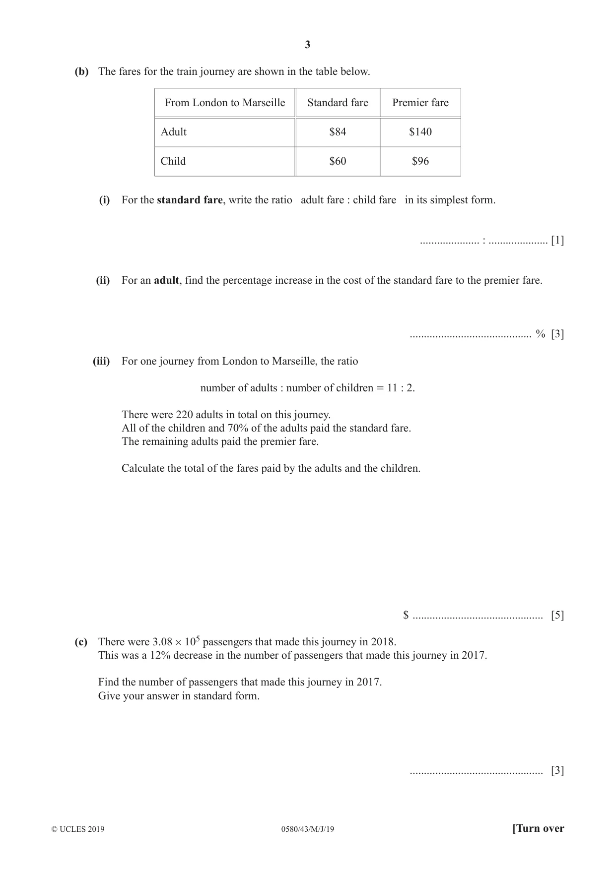 Cambridge IGCSE Mathematics 0580 2019 May/June Paper 4 · Variant 3 question paper, page 3 of 16