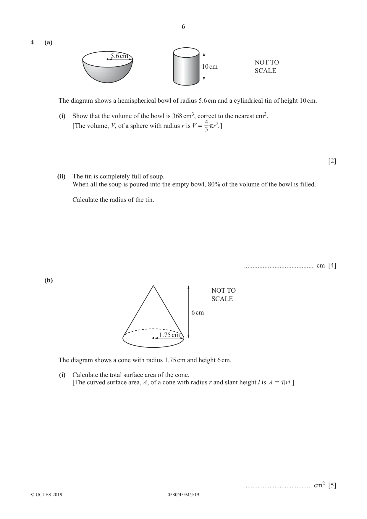 Cambridge IGCSE Mathematics 0580 2019 May/June Paper 4 · Variant 3 question paper, page 6 of 16