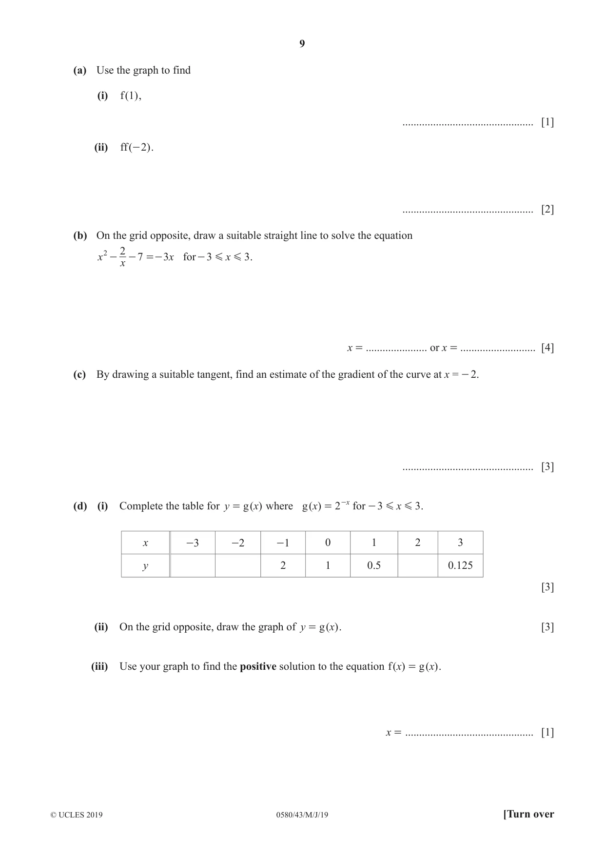 Cambridge IGCSE Mathematics 0580 2019 May/June Paper 4 · Variant 3 question paper, page 9 of 16
