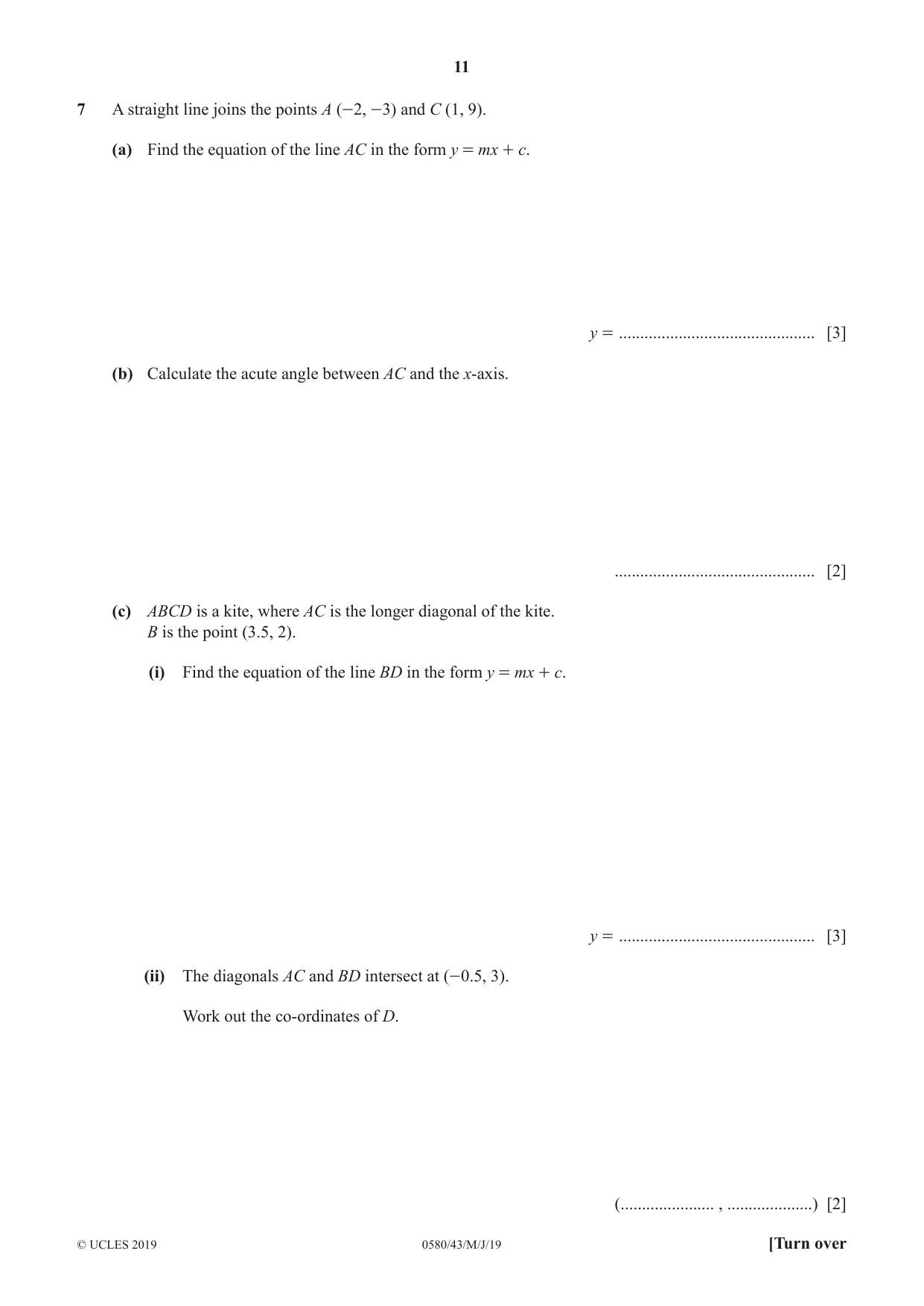 Cambridge IGCSE Mathematics 0580 2019 May/June Paper 4 · Variant 3 question paper, page 11 of 16