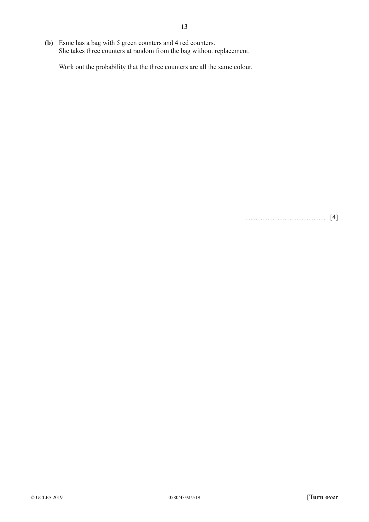 Cambridge IGCSE Mathematics 0580 2019 May/June Paper 4 · Variant 3 question paper, page 13 of 16
