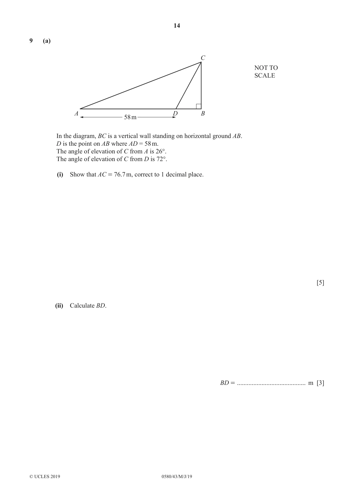 Cambridge IGCSE Mathematics 0580 2019 May/June Paper 4 · Variant 3 question paper, page 14 of 16