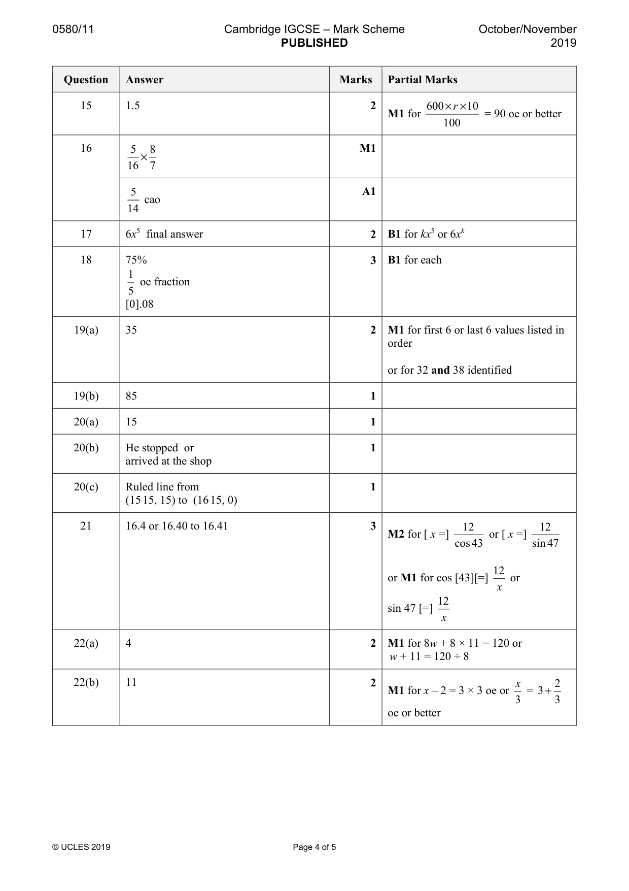 Mark scheme, page 4 of 5