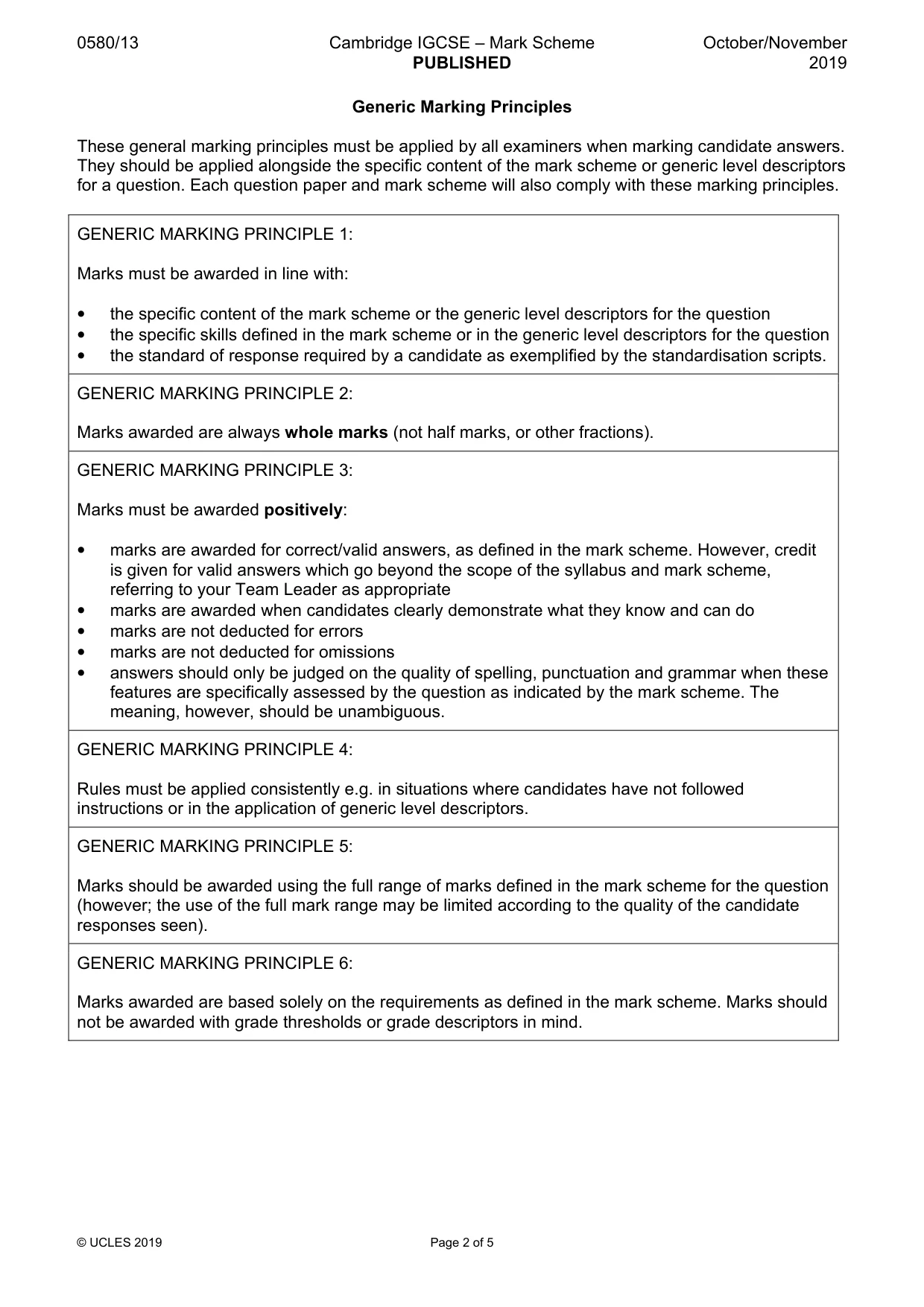 Mark scheme, page 2 of 5