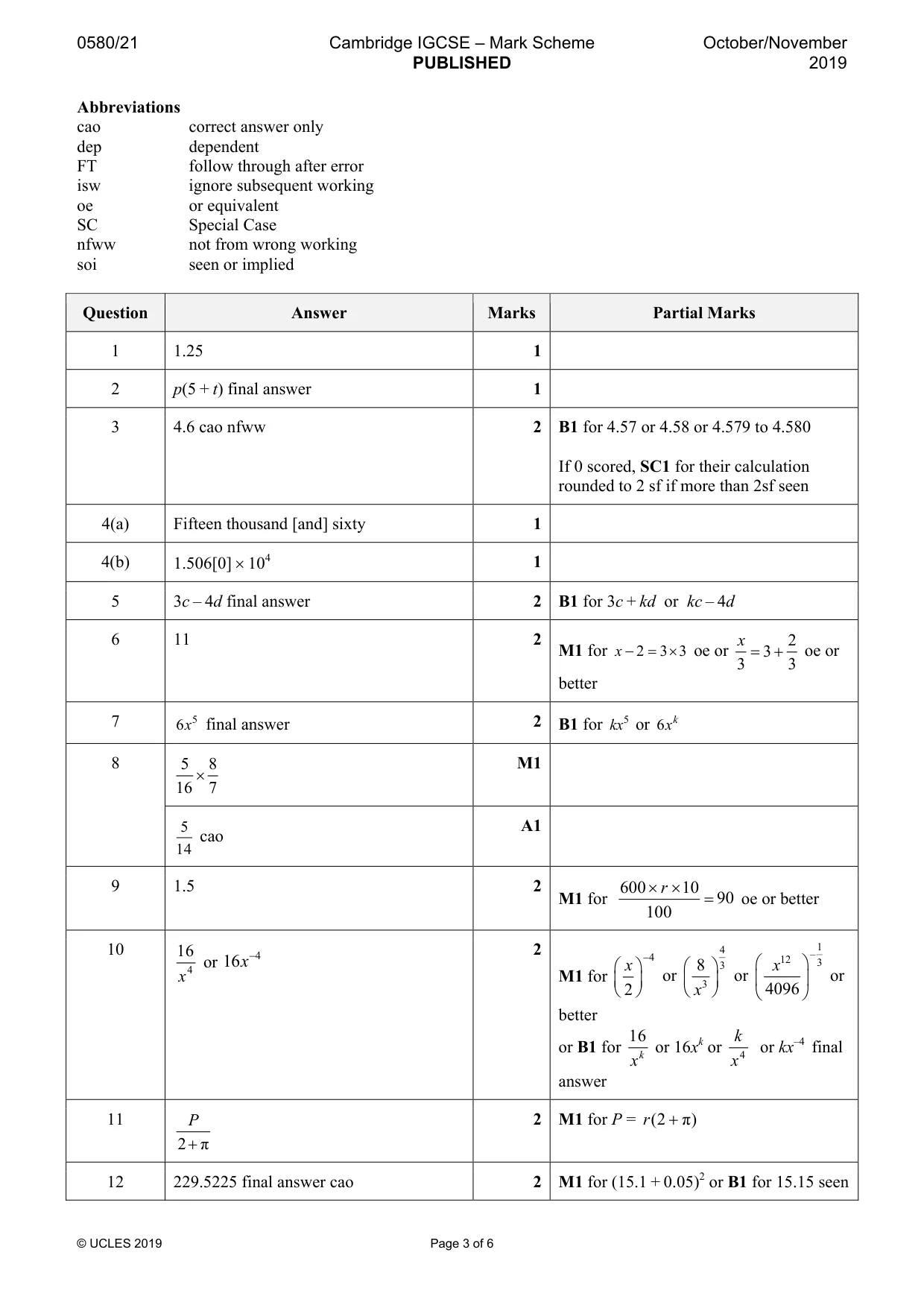 Mark scheme, page 3 of 6