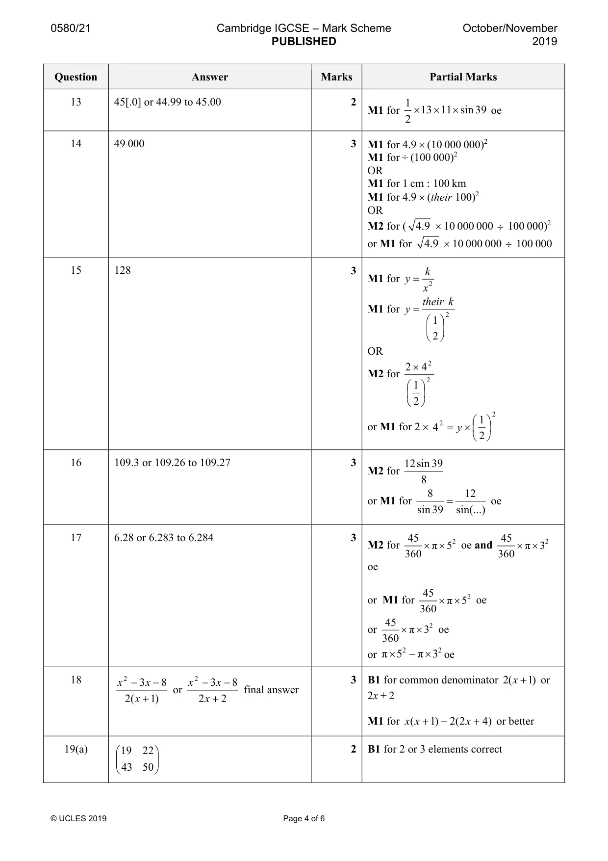Mark scheme, page 4 of 6