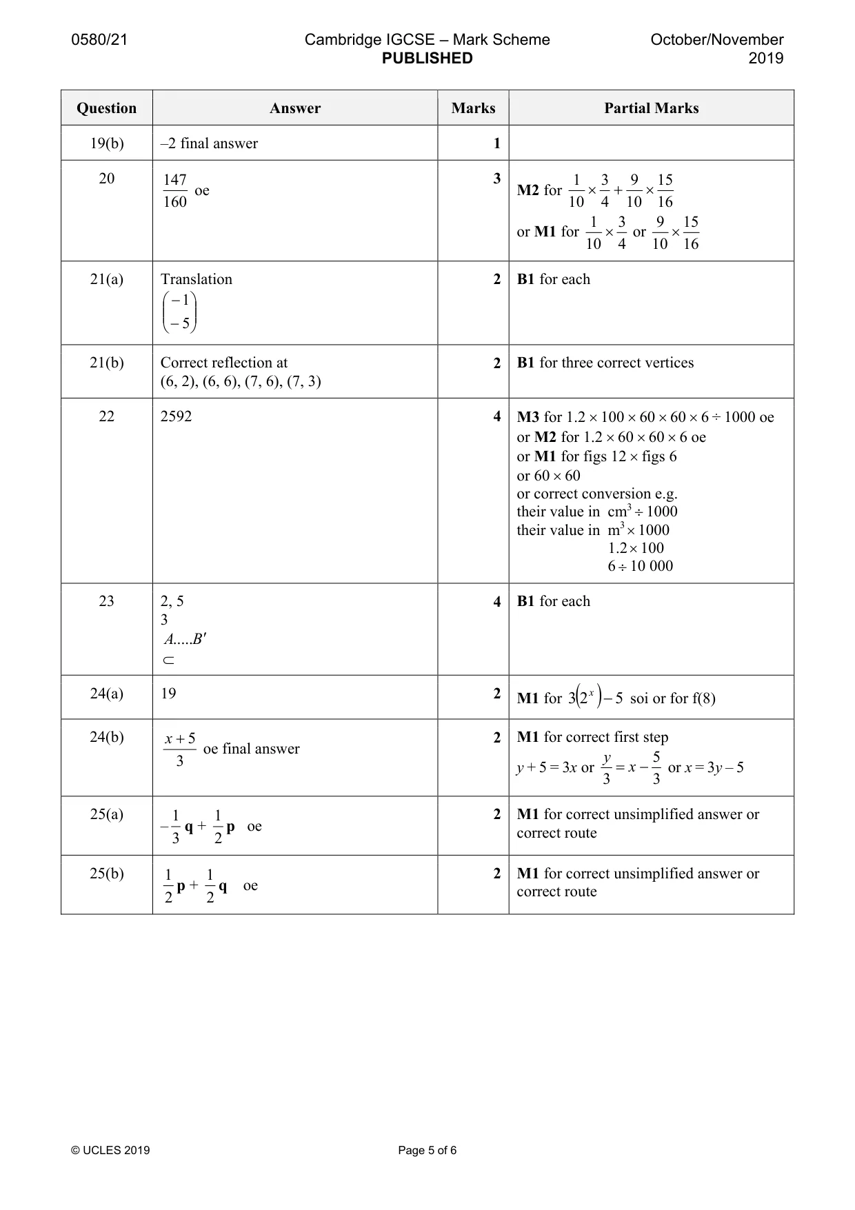 Mark scheme, page 5 of 6